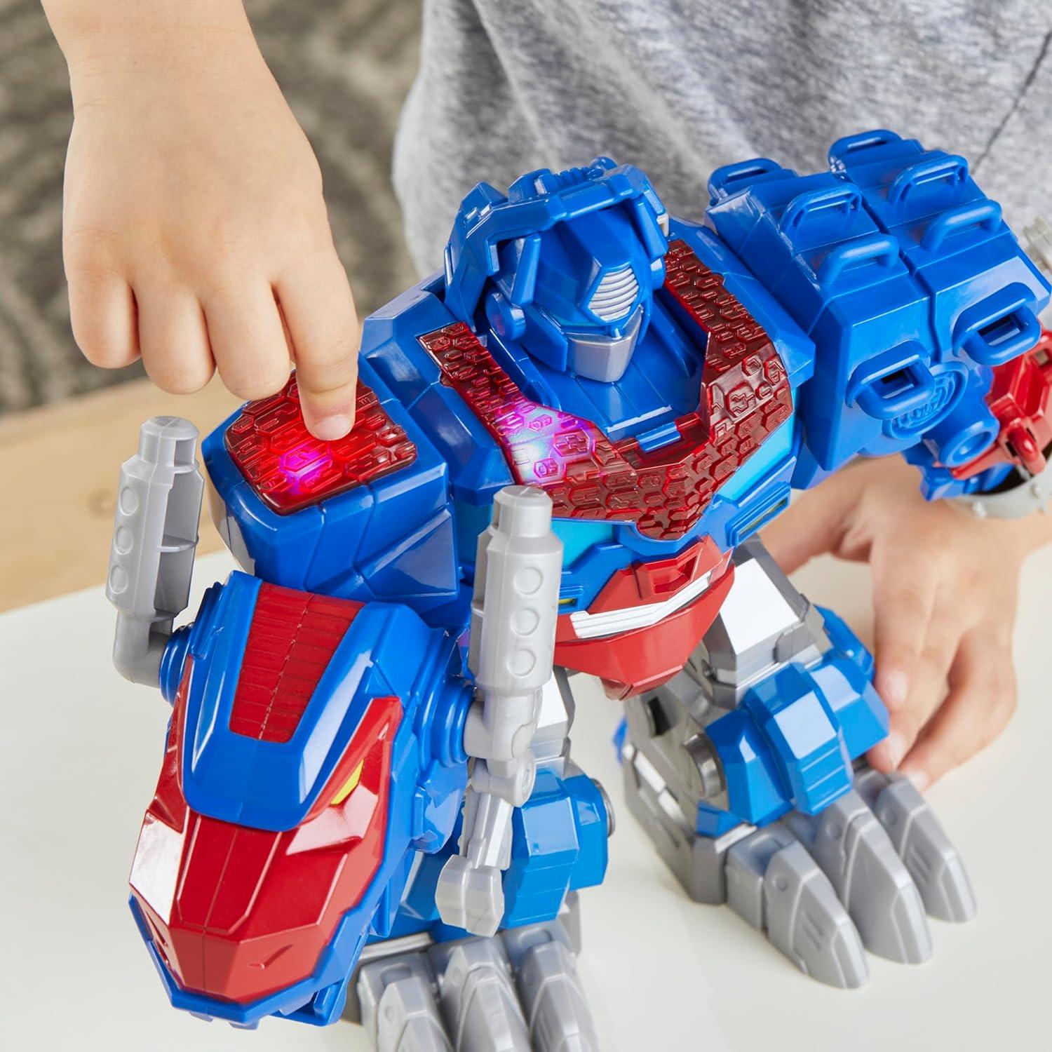 Dinobot Adventures Optimus Prime T-Rex Converting Toy with Lights and Sounds, 9+ Inch Action Figure, Ages 3 and Up (Amazon Exclusive)