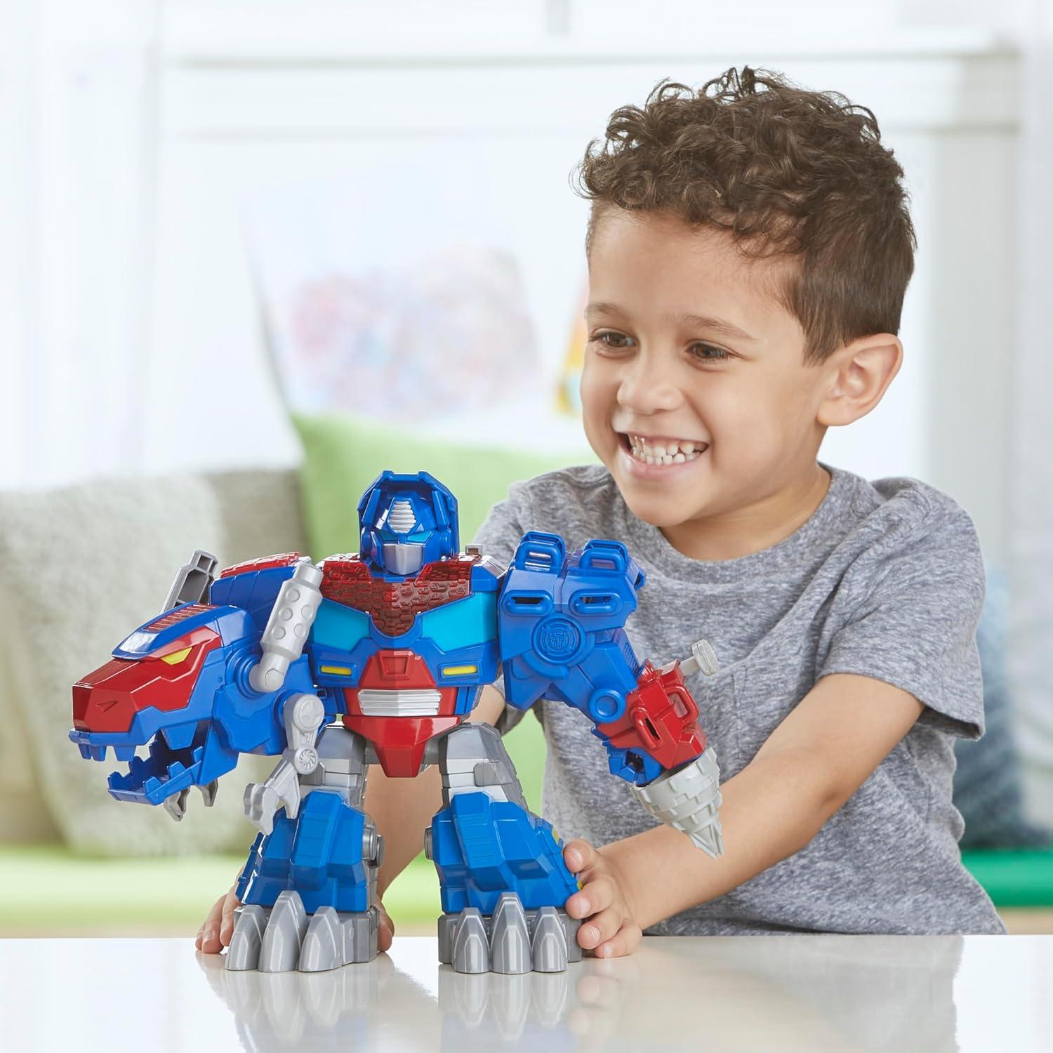 Dinobot Adventures Optimus Prime T-Rex Converting Toy with Lights and Sounds, 9+ Inch Action Figure, Ages 3 and Up (Amazon Exclusive)