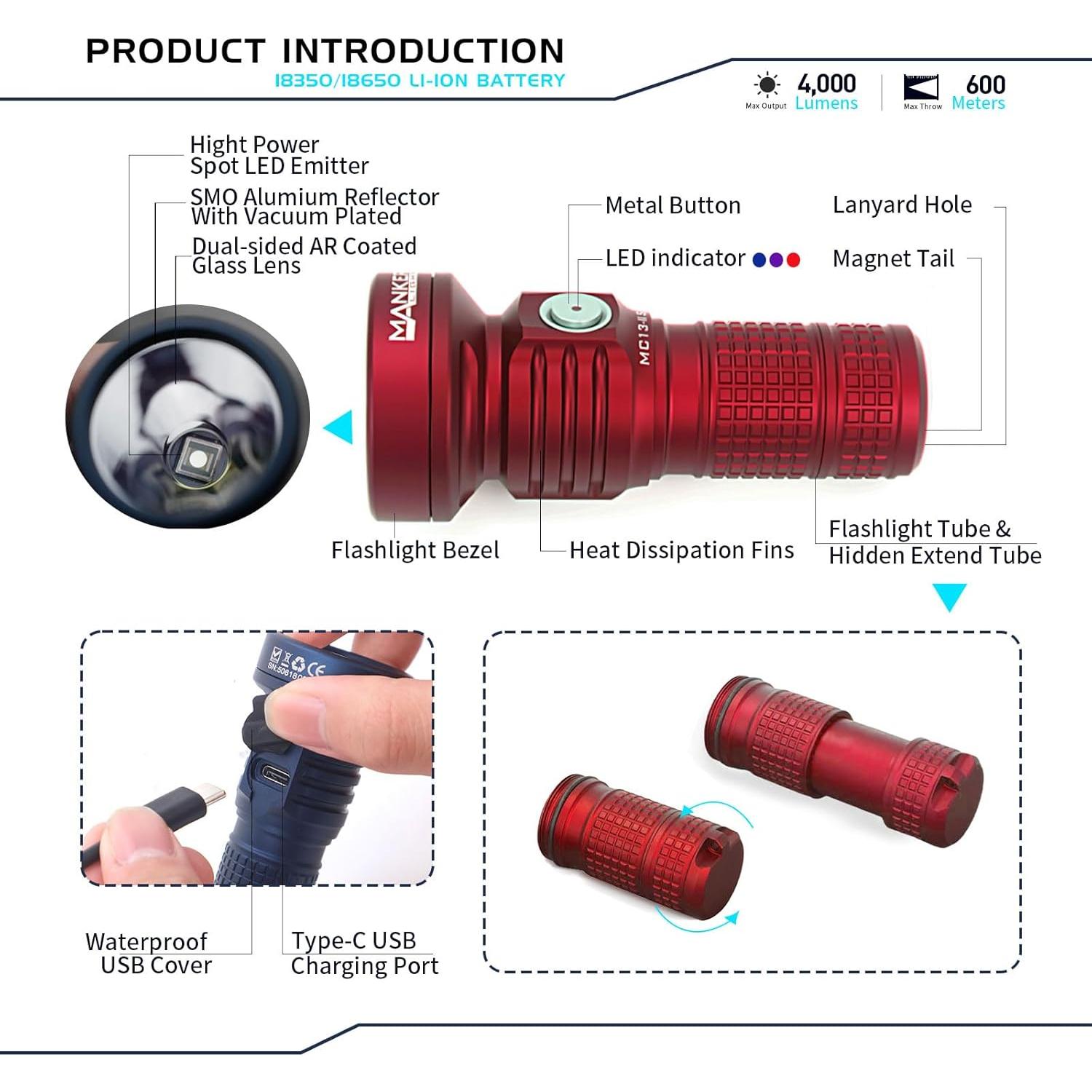 Linterna Recargable Manker MC13 II SE 4500 Lúmenes 665m
