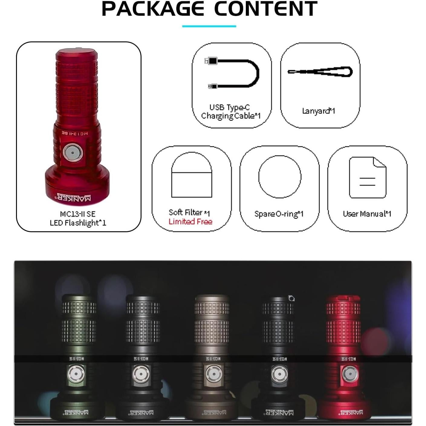 Linterna Recargable Manker MC13 II SE 4500 Lúmenes 665m