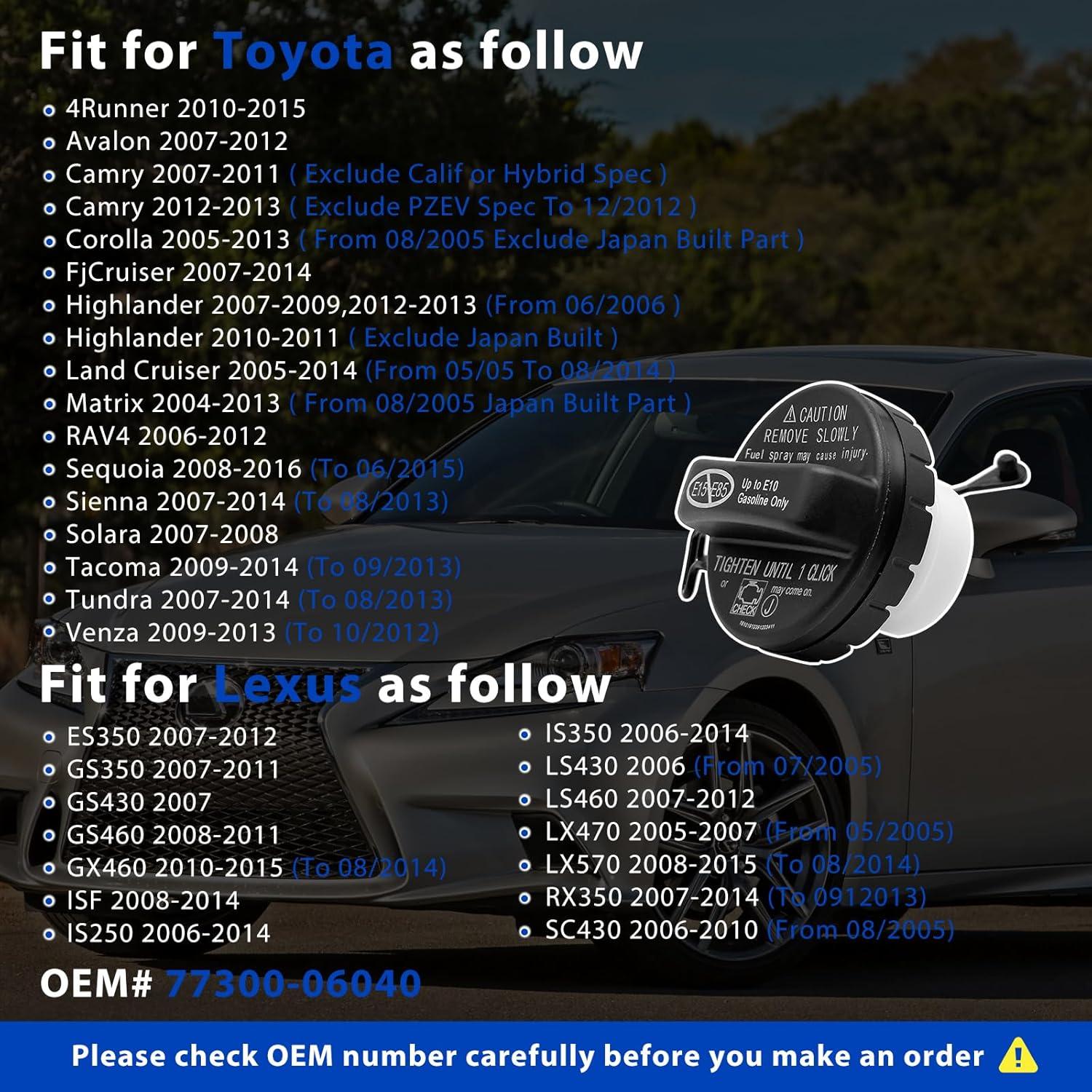 Tapa de tanque de combustible Hsbhlsnx 77300-06040 para Toyota y Lexus