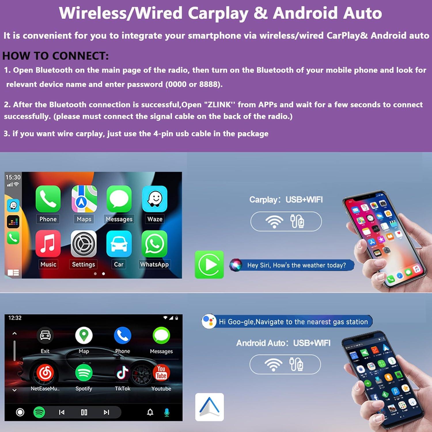 Estéreo de Radio para Automóvil fshtong 7" Android 13 CarPlay