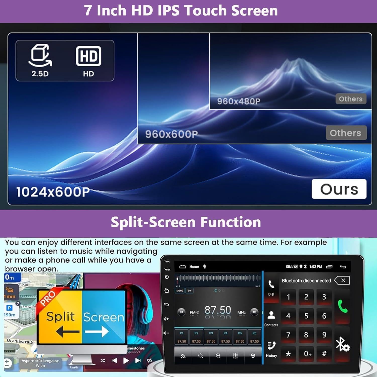 Estéreo de Radio para Automóvil fshtong 7" Android 13 CarPlay