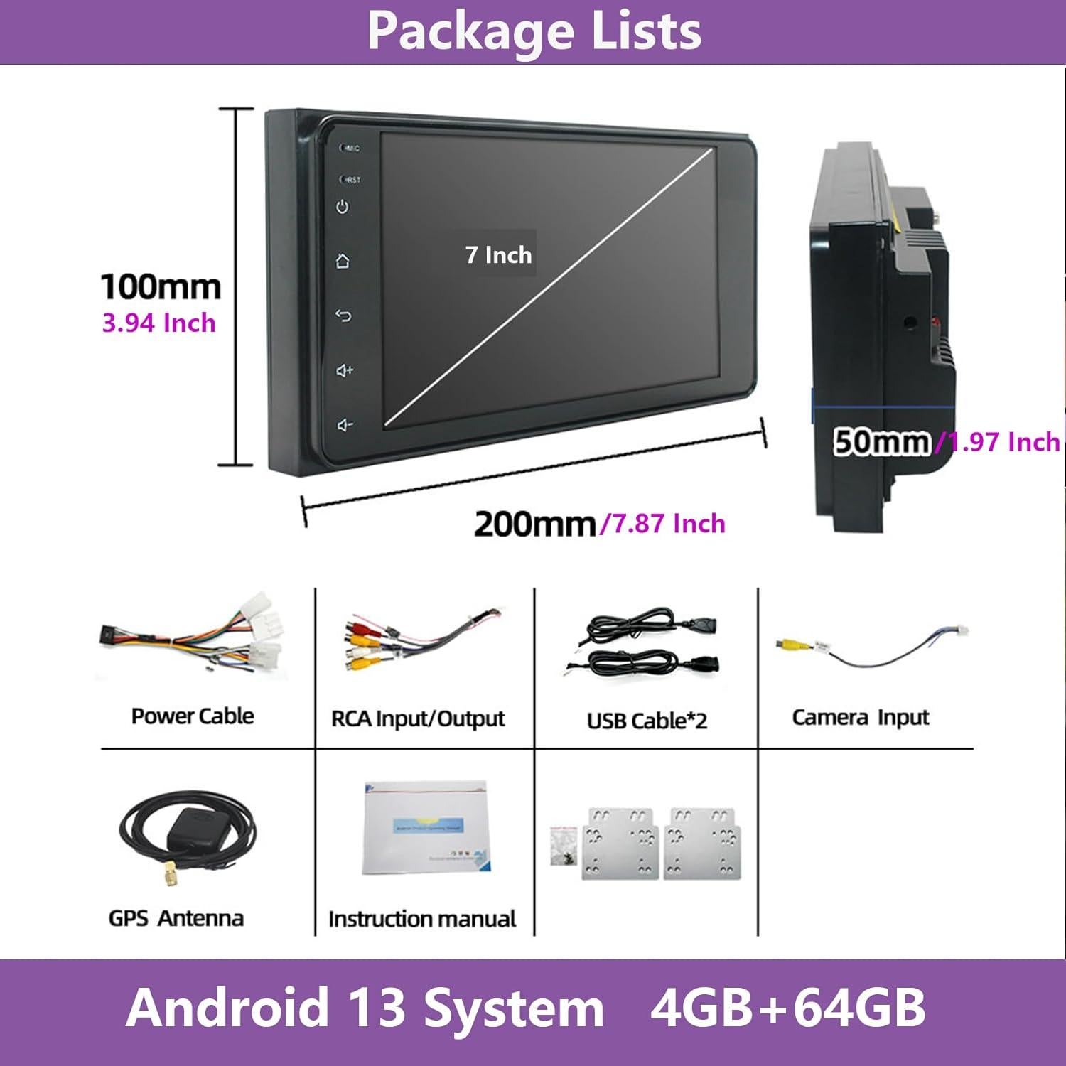 Estéreo de Radio para Automóvil fshtong 7" Android 13 CarPlay