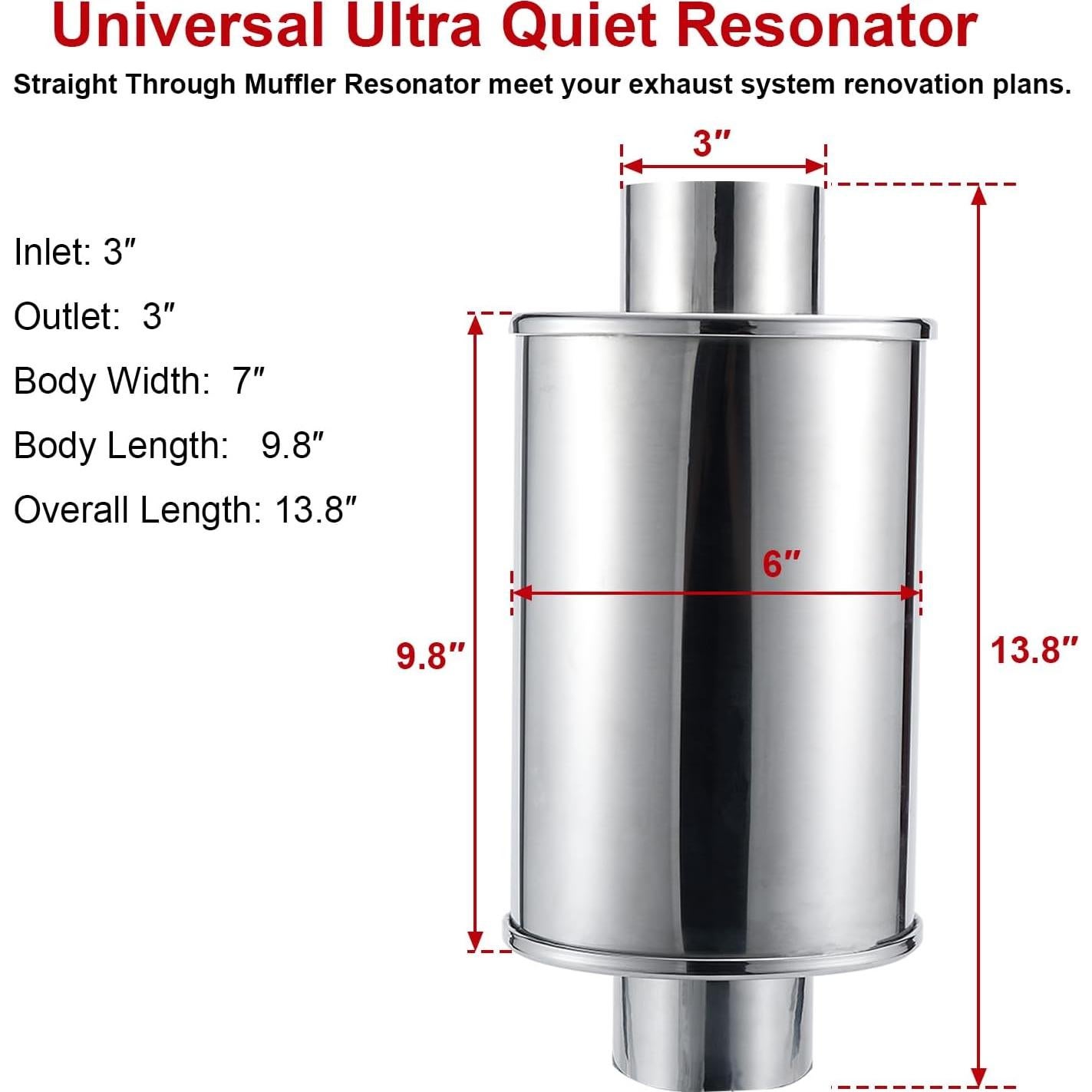 Silenciador Resonador ELSHINE 3'' Acero Inoxidable 304