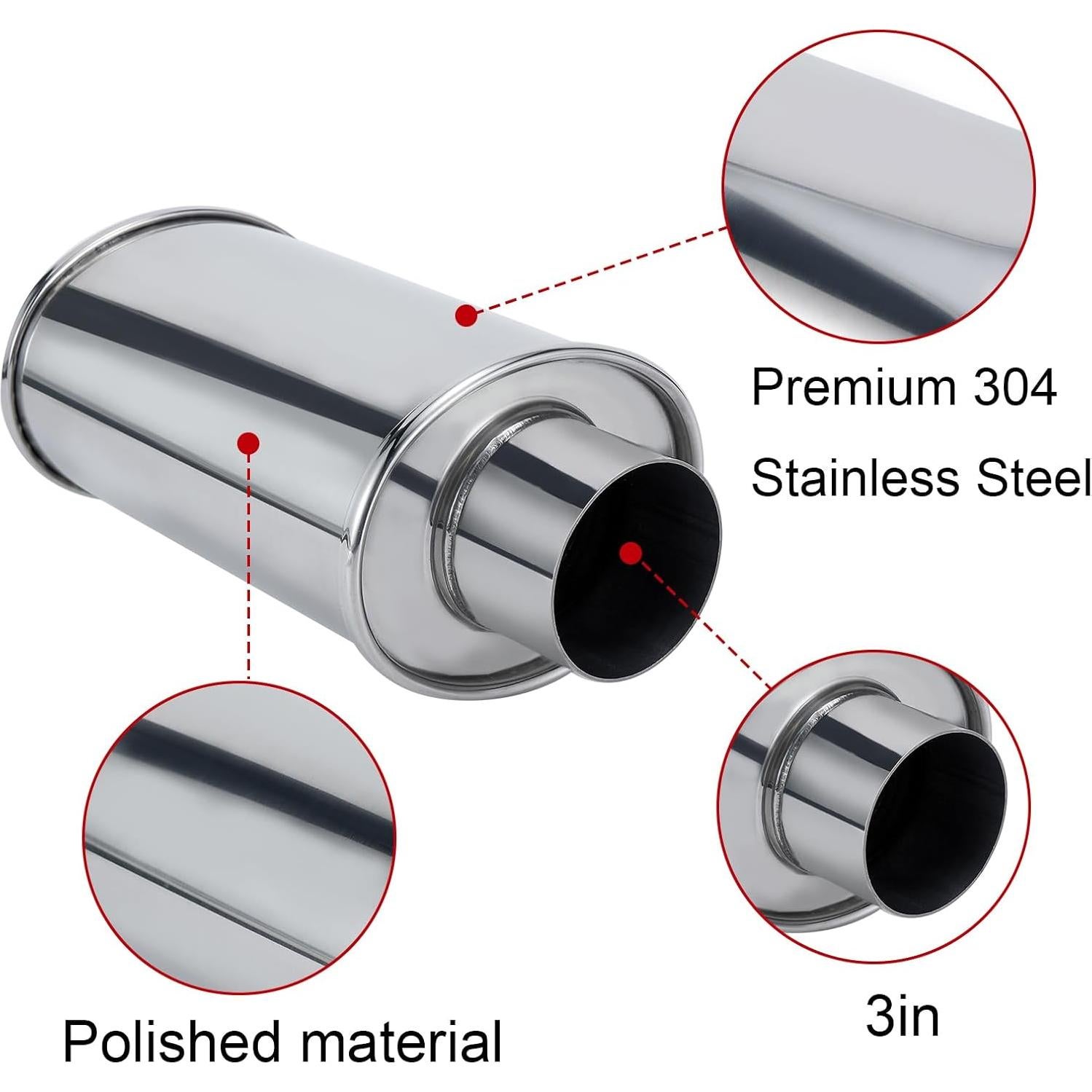 Silenciador Resonador ELSHINE 3'' Acero Inoxidable 304