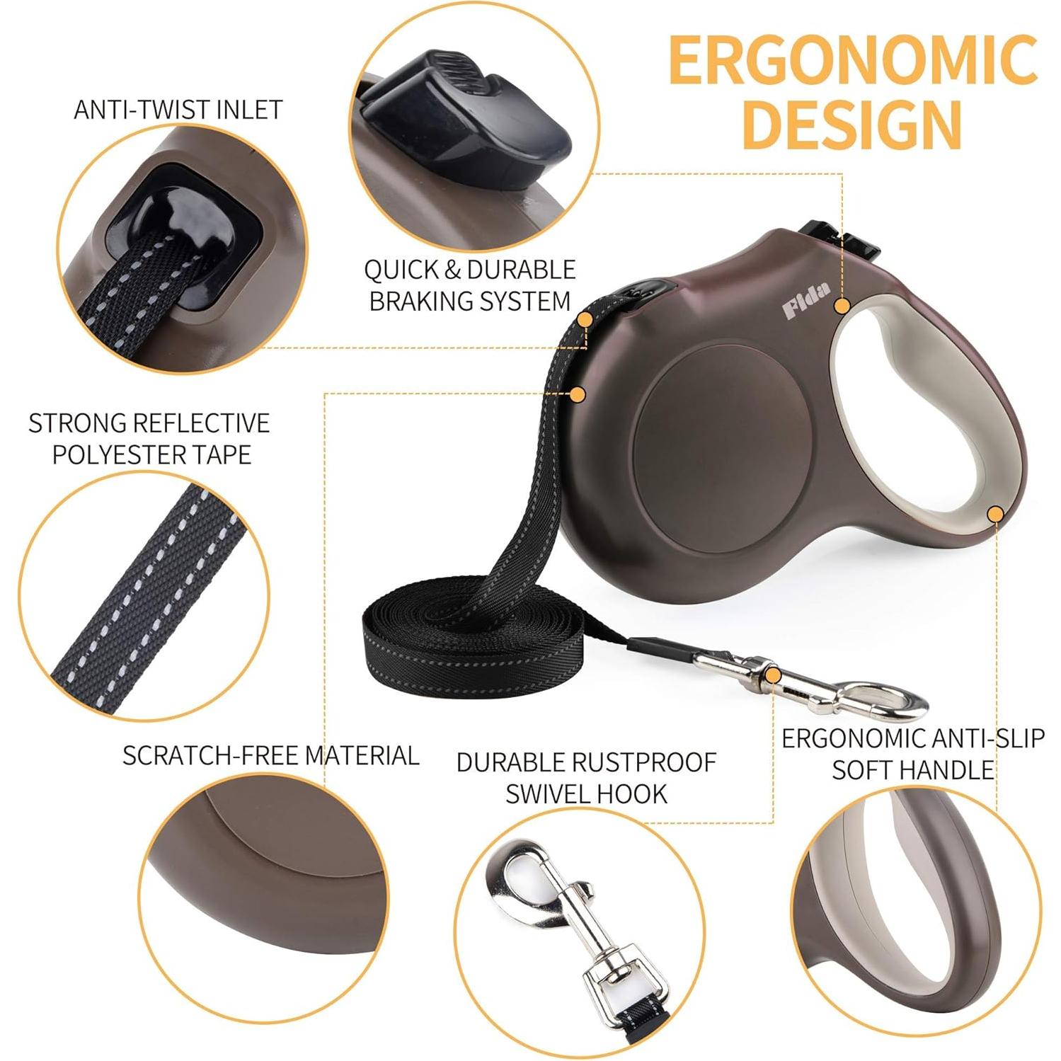Correa Retráctil Fida para Perros 4.88m Grande Café