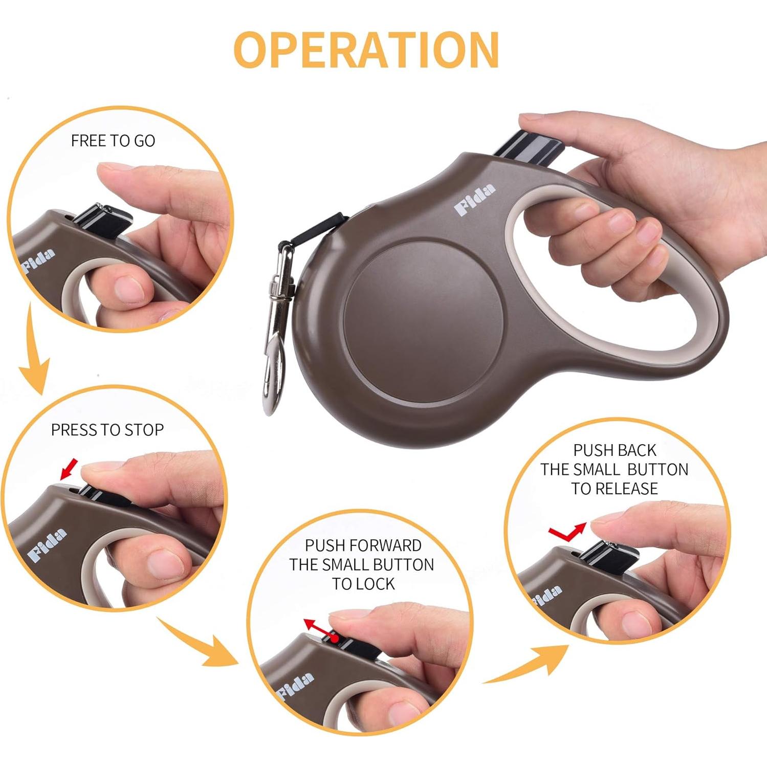 Correa Retráctil Fida para Perros 4.88m Grande Café