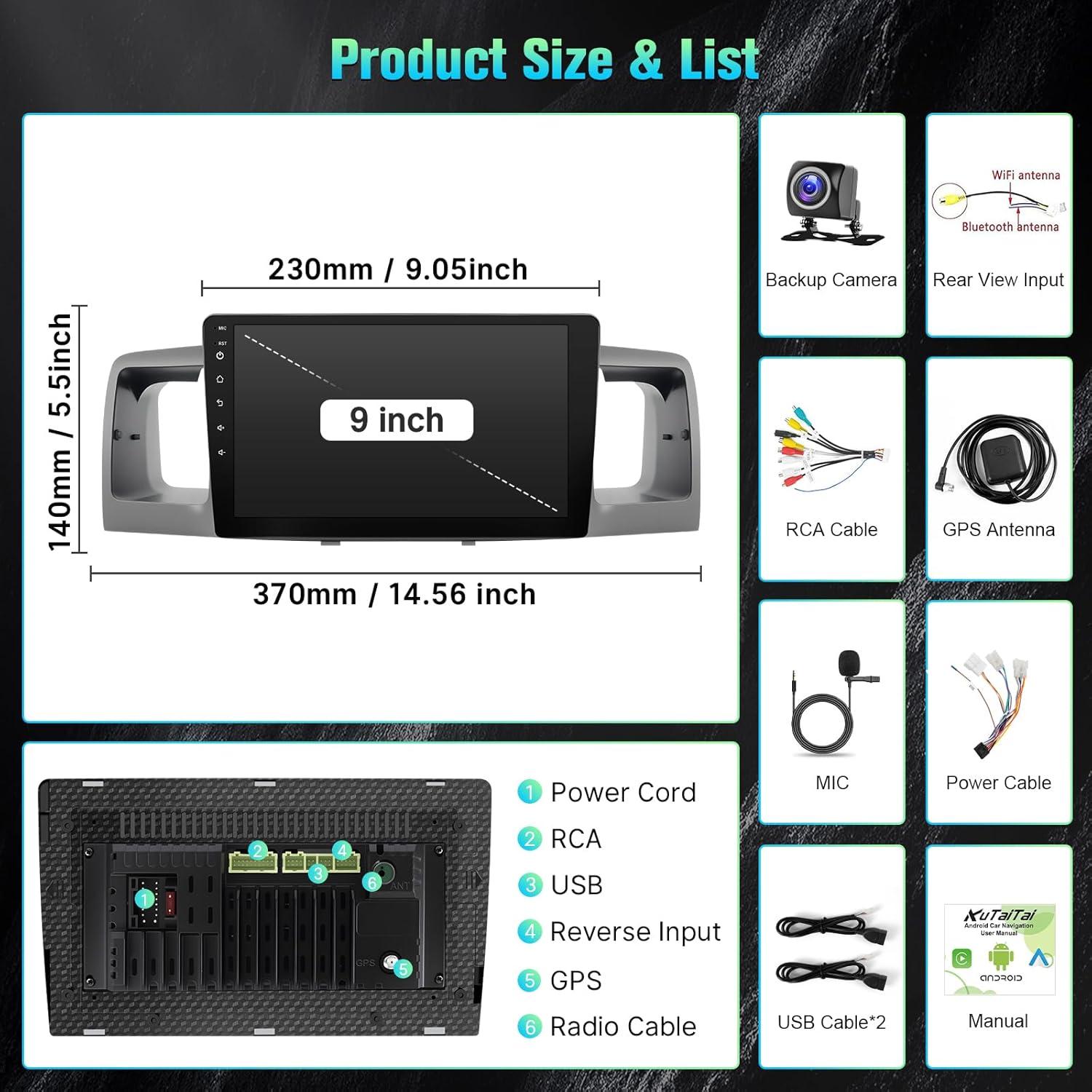 Estéreo 9" KuTaiTai para Toyota Corolla 2003-2008 con Carplay