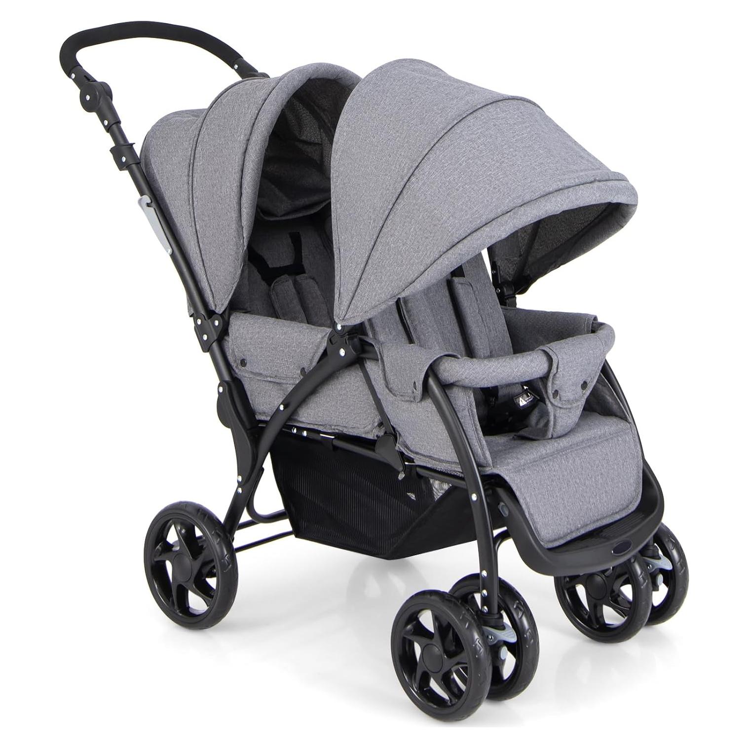 Cochecito Doble HONEY JOY Plegable para Gemelos Gris