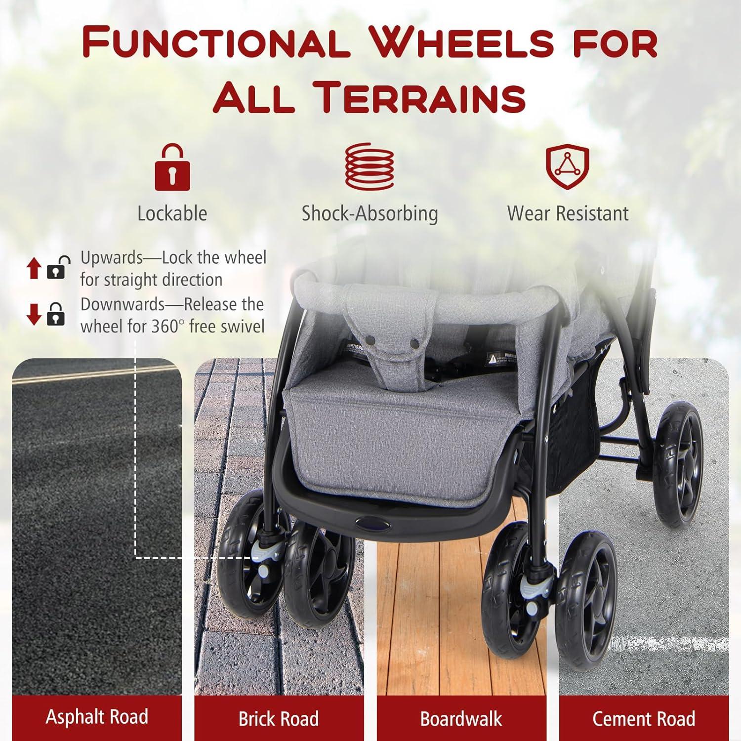 Cochecito Doble HONEY JOY Plegable para Gemelos Gris