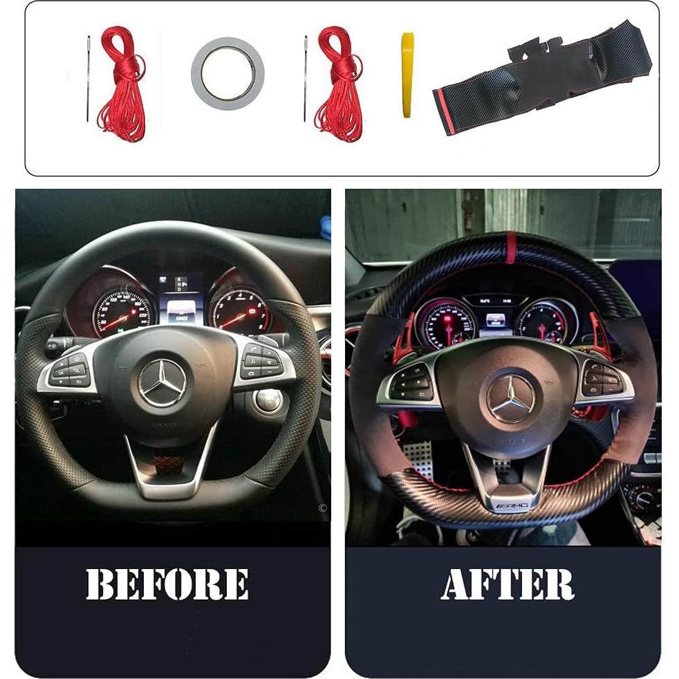 Cubierta de Volante de Cuero Suede y Fibra de Carbono para Mercedes Benz