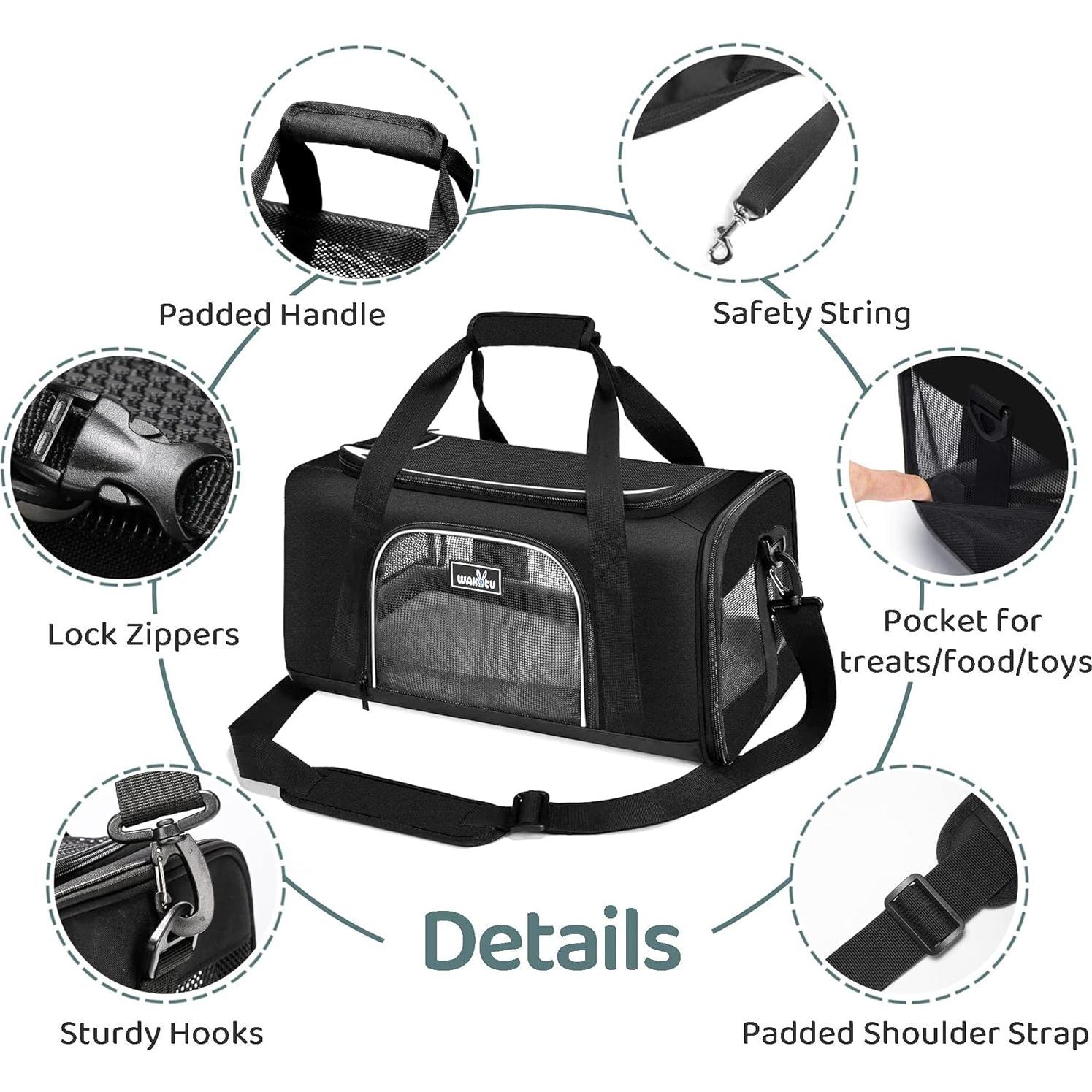 Transportín Wakytu para Gatos y Perros Pequeños Negro