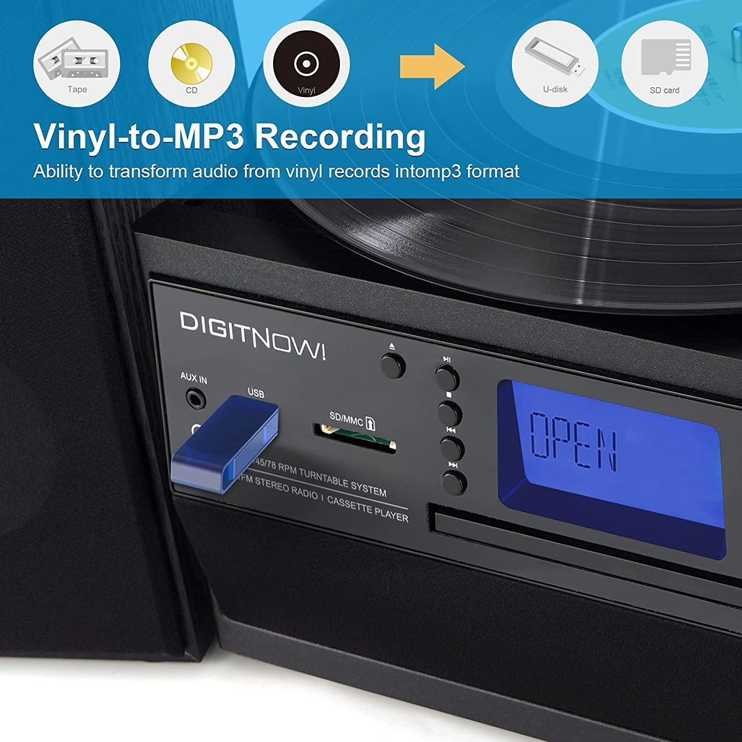 Reproductor de Vinilo Bluetooth DIGITNOW M504 con Altavoces