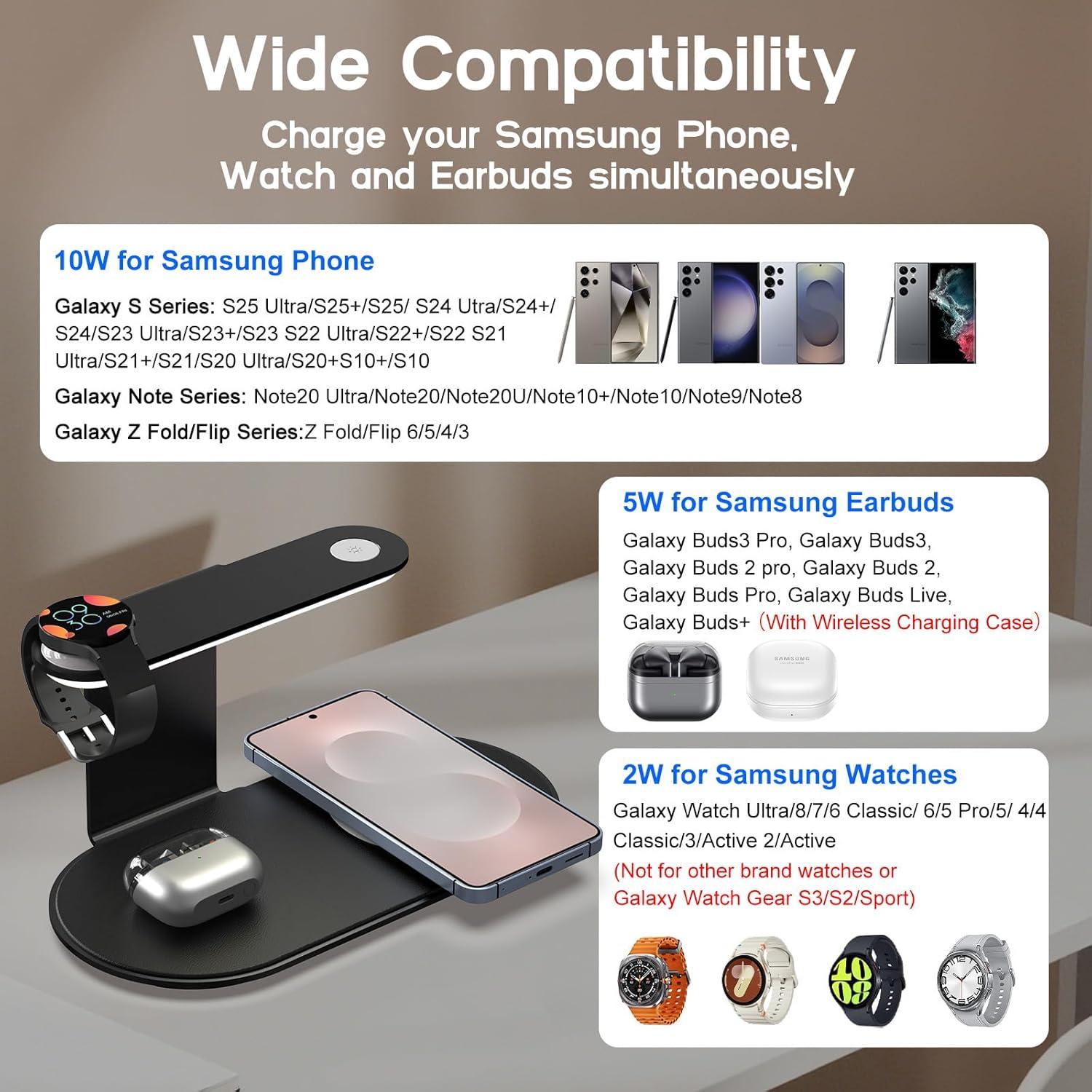 Estación de Carga Inalámbrica 4 en 1 Guanyu para Samsung 18W