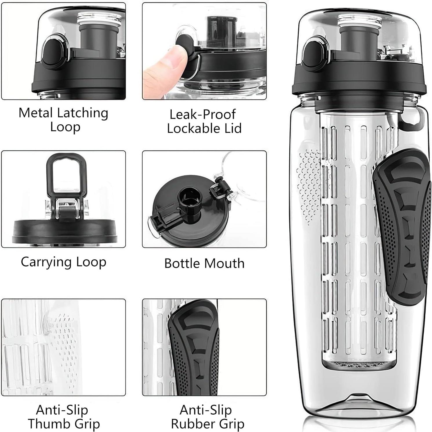 Botella de Agua Infusora Mooisco 0.91L Plástico Libre BPA Negra