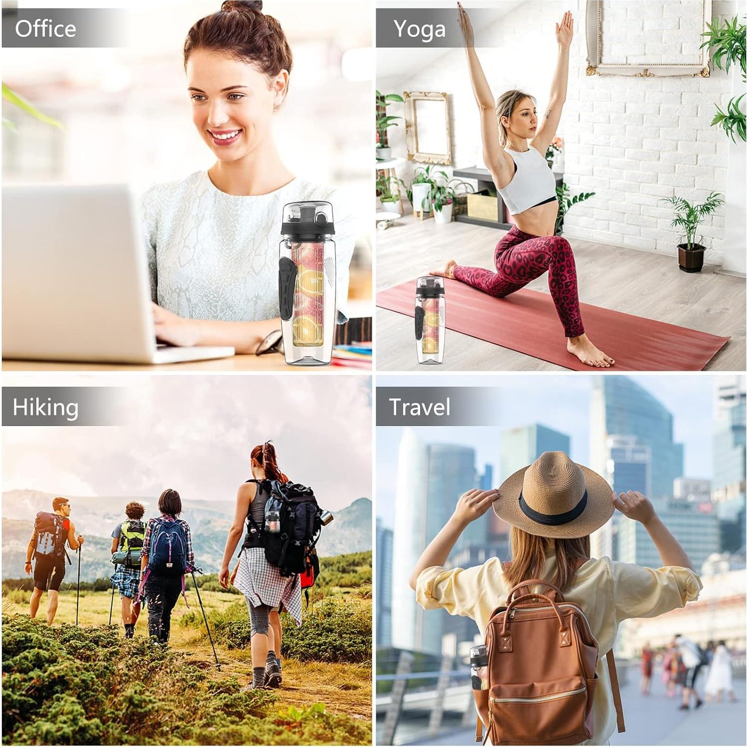 Botella de Agua Infusora Mooisco 0.91L Plástico Libre BPA Negra