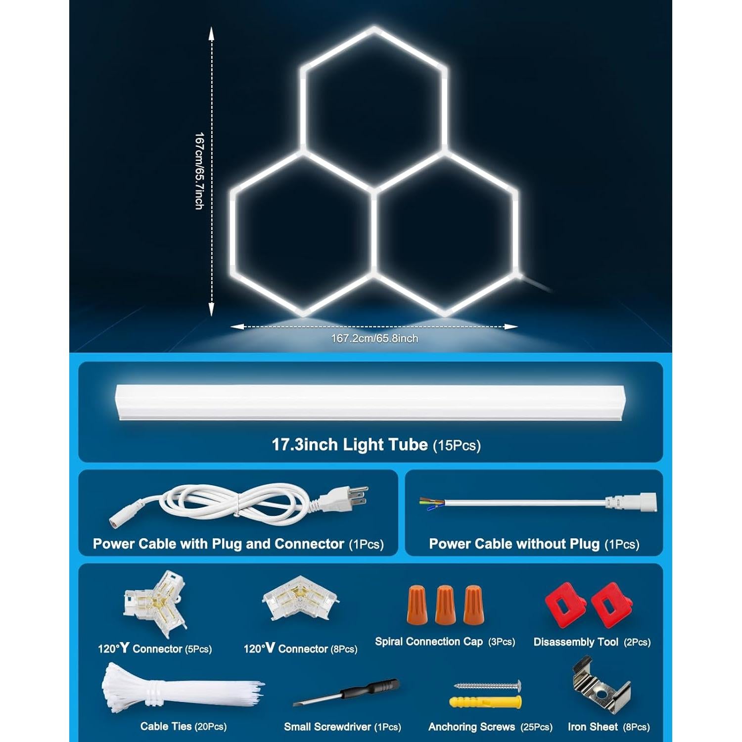 Luz LED Hexagonal Pomelotree 16660LM 6500K para Garaje