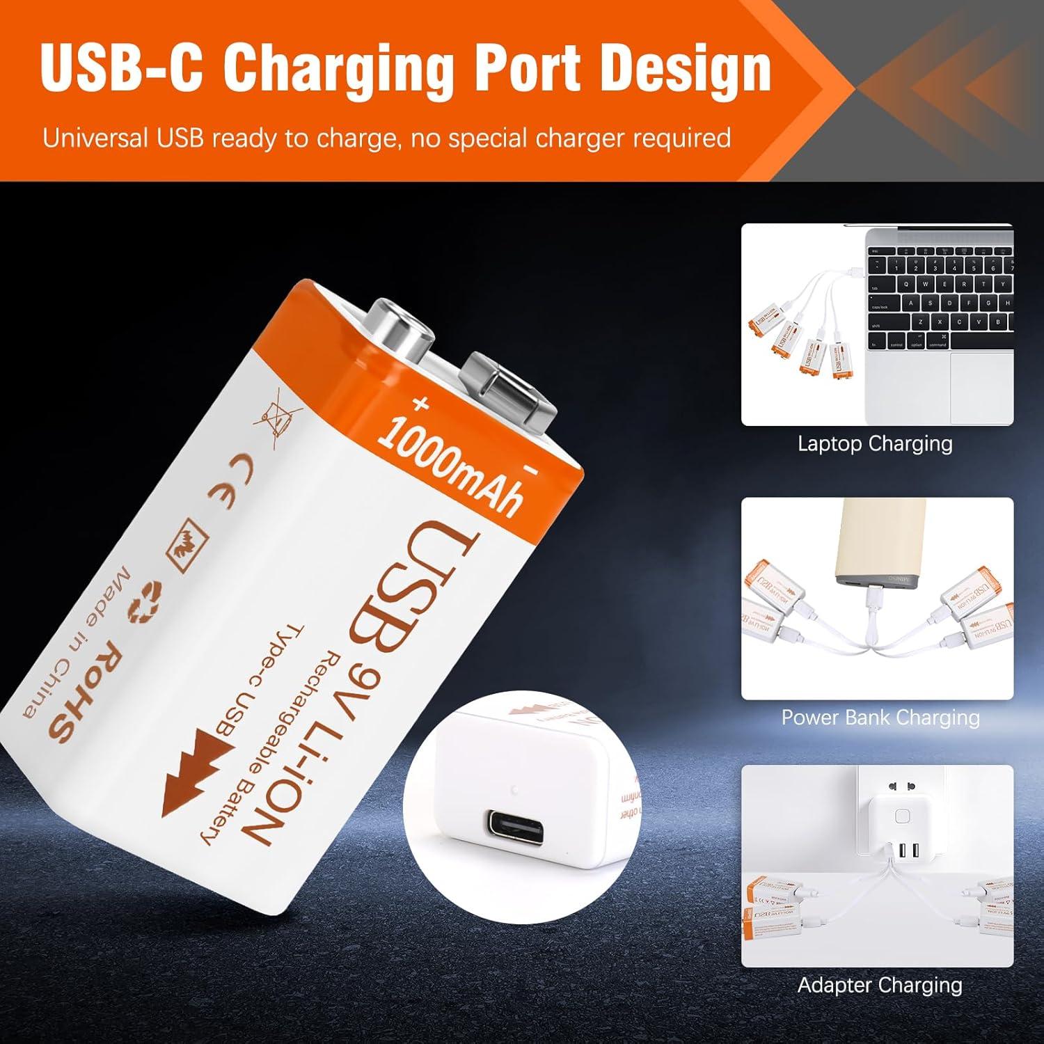 Baterías Recargables de Litio 9V 1000mAh Fitinoch - Paquete de 2