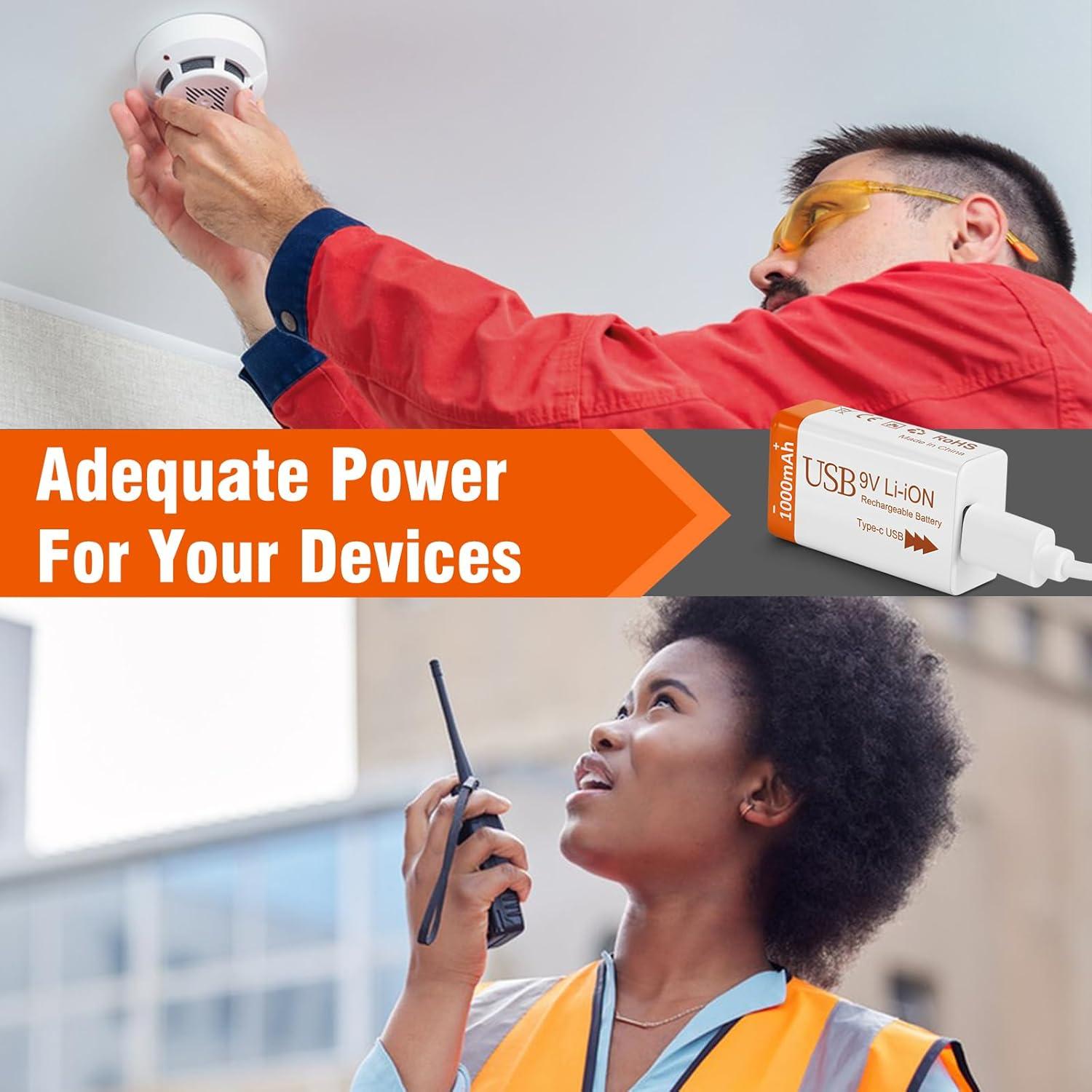 Baterías Recargables de Litio 9V 1000mAh Fitinoch - Paquete de 2