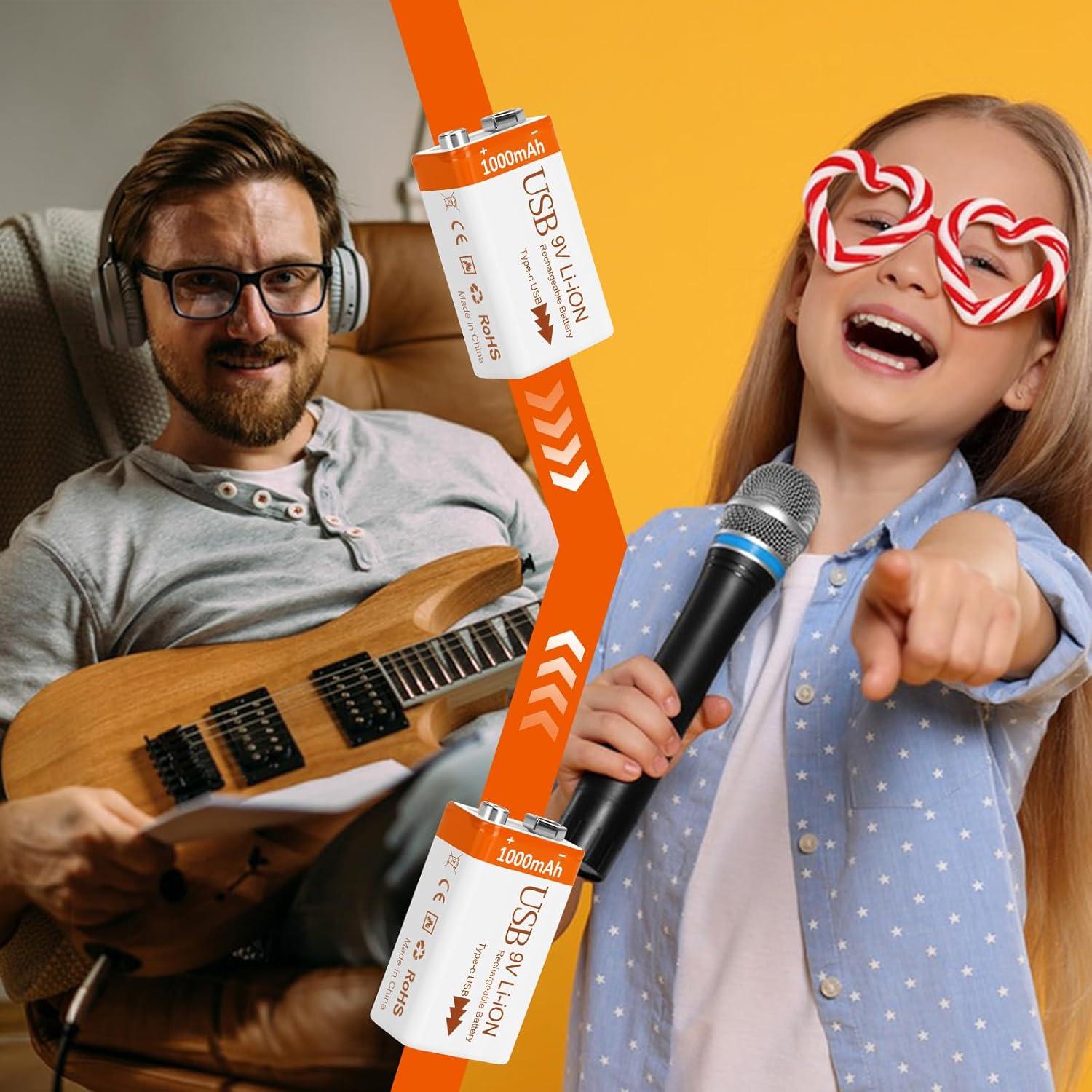 Baterías Recargables de Litio 9V 1000mAh Fitinoch - Paquete de 2