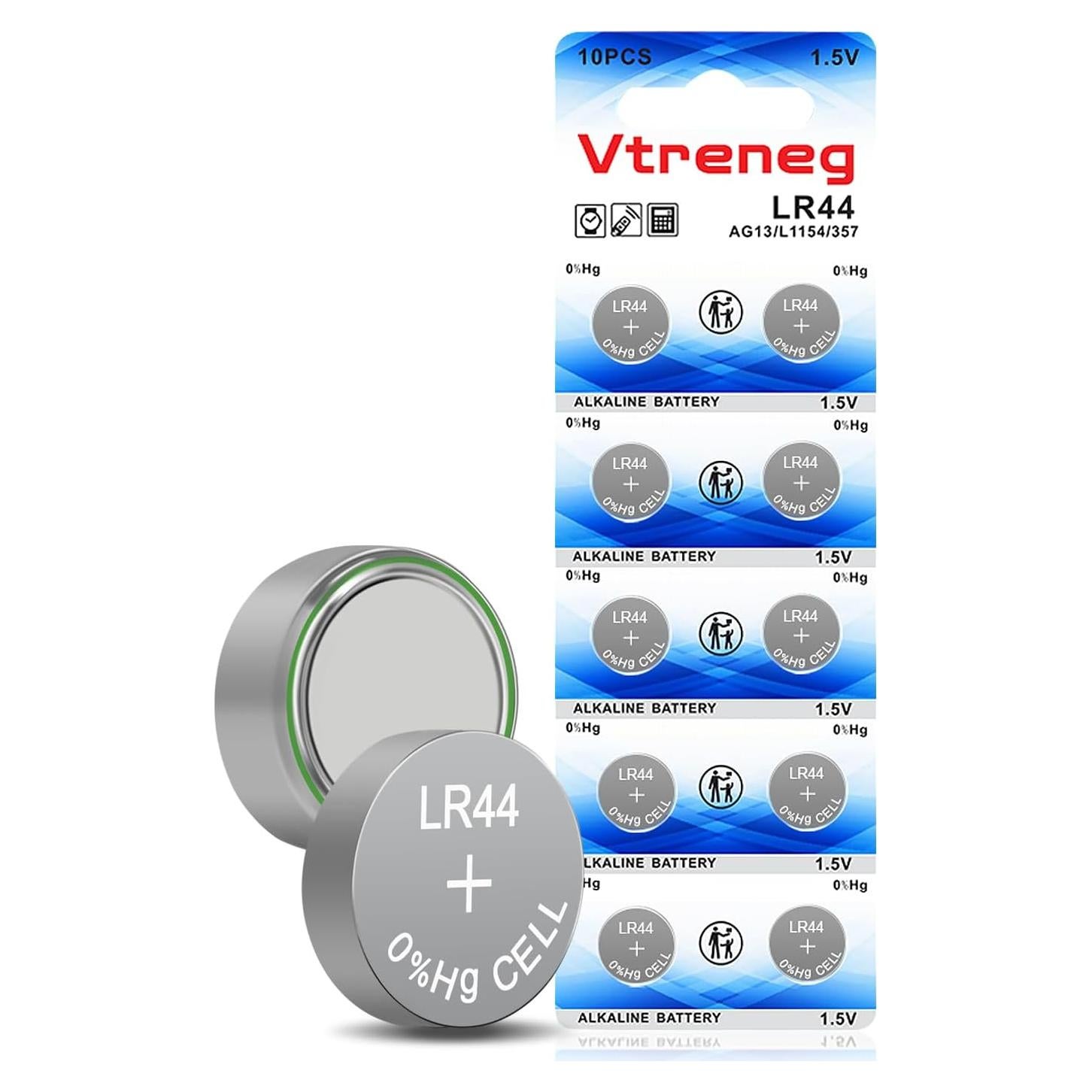 Paquete de 10 Baterías LR44 Alcalinas 1.5V Vtreneg para Juguetes
