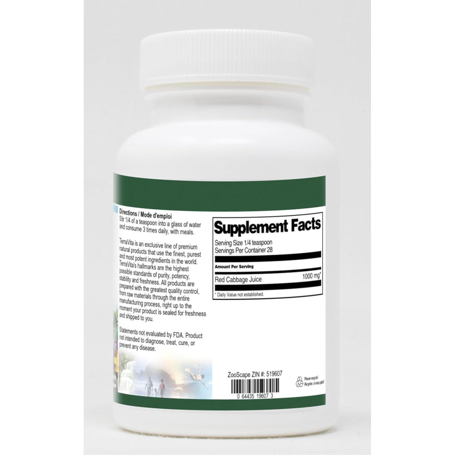 Polvo de Jugo de Repollo Rojo TerraVita 28.35 g Sin Rellenos