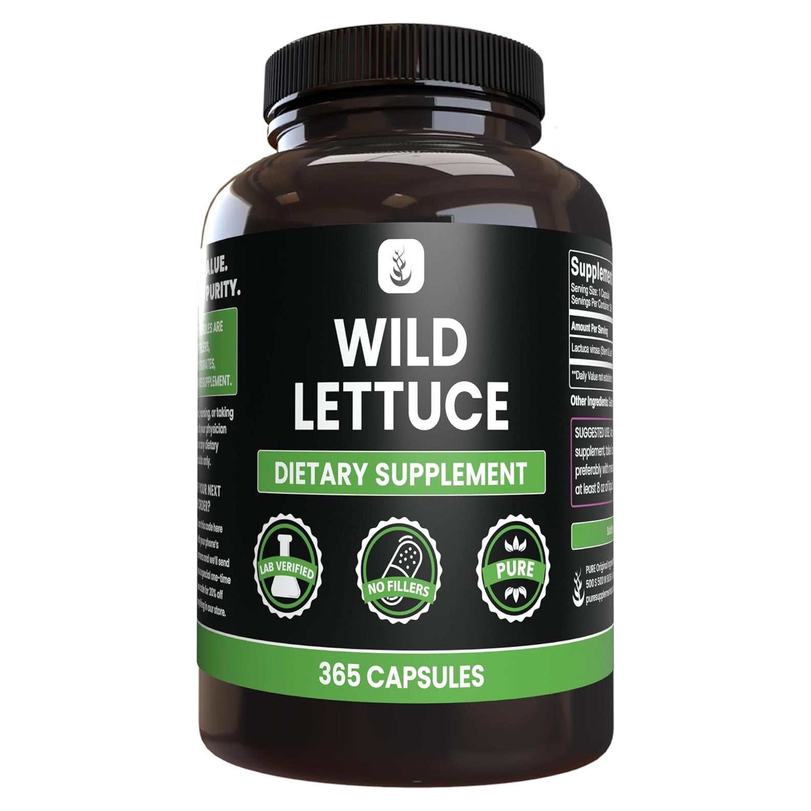 Cápsulas de Lechuga Silvestre INGREDIENTES ORIGINALES PUROS 365 Unidades