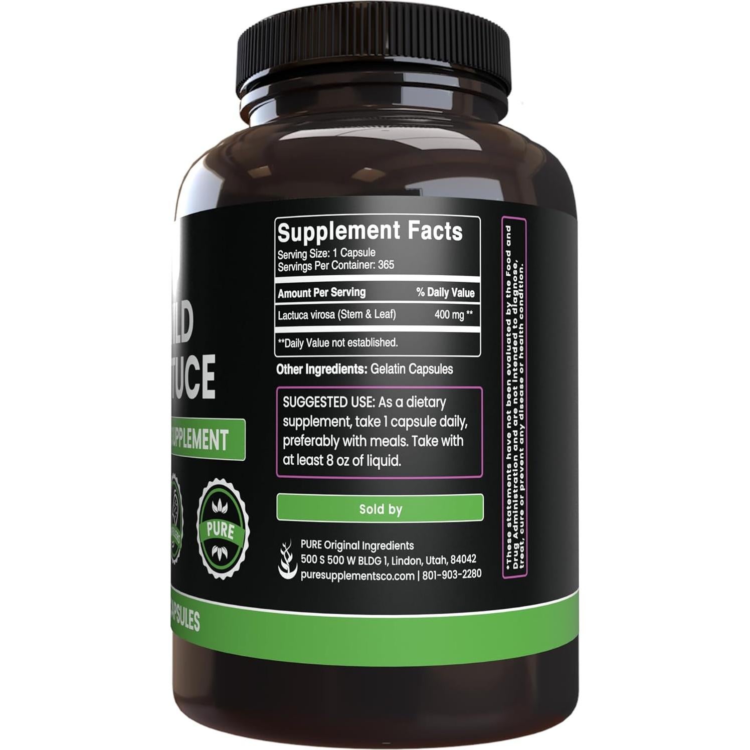 Cápsulas de Lechuga Silvestre INGREDIENTES ORIGINALES PUROS 365 Unidades