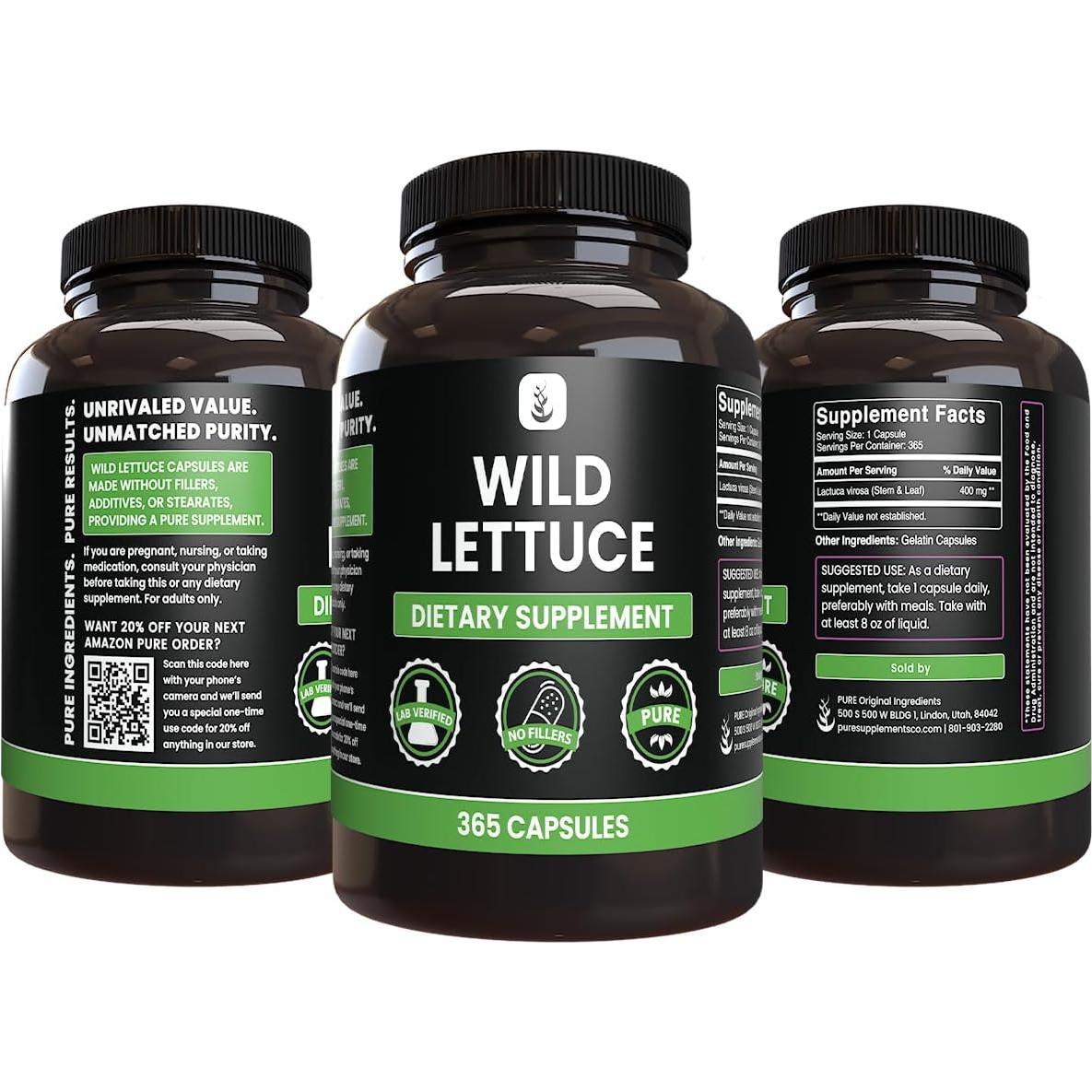 Cápsulas de Lechuga Silvestre INGREDIENTES ORIGINALES PUROS 365 Unidades