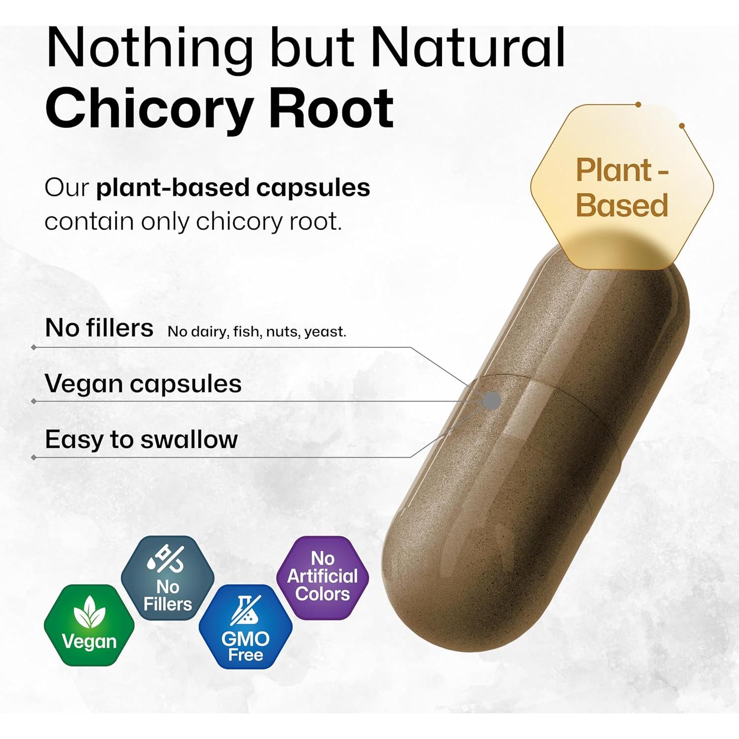 Suplemento de Fibra de Achicoria BioKrauter 1200 mg 100 Cápsulas Veganas