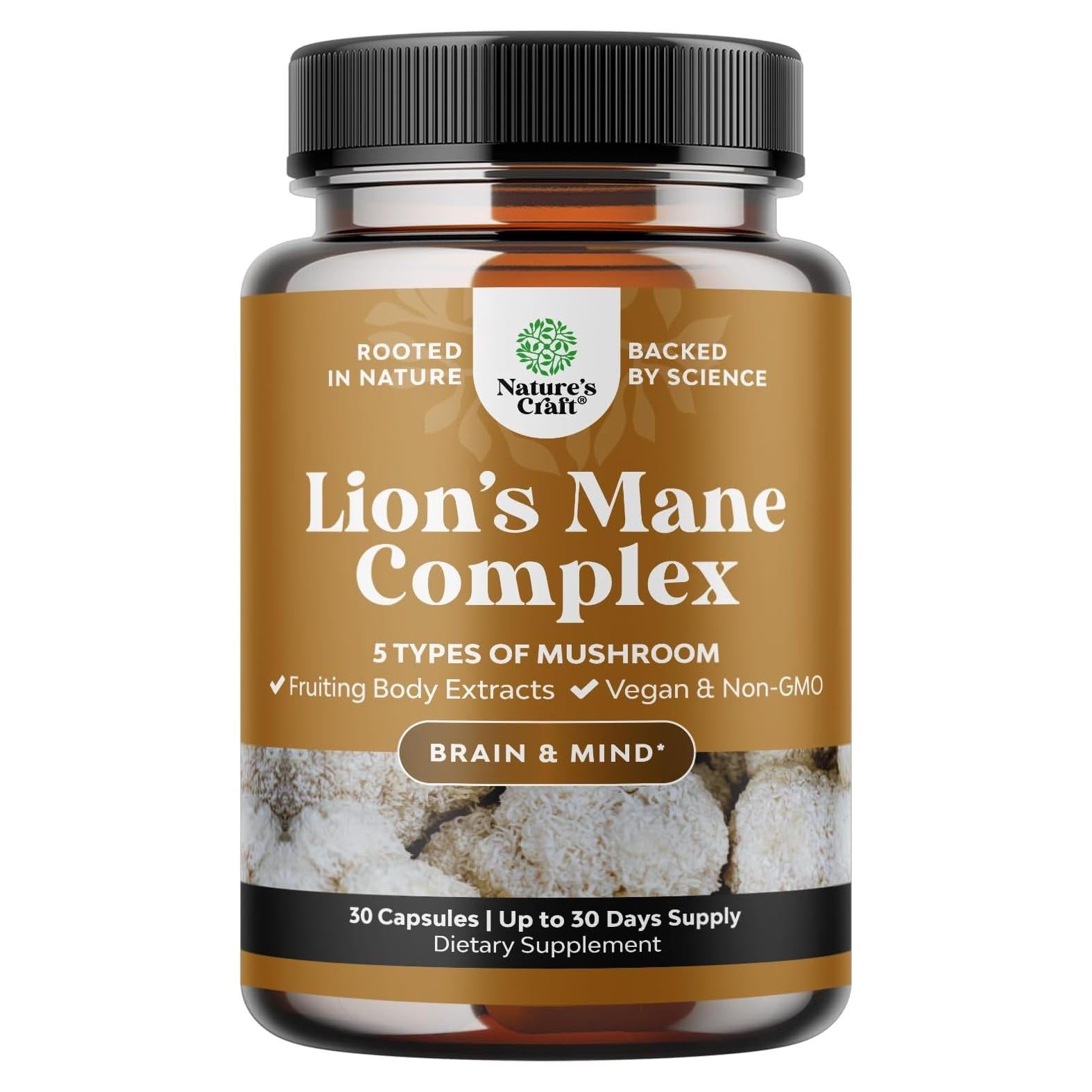 Suplemento Nootrópico Melena de León Natures Craft 30 Cápsulas