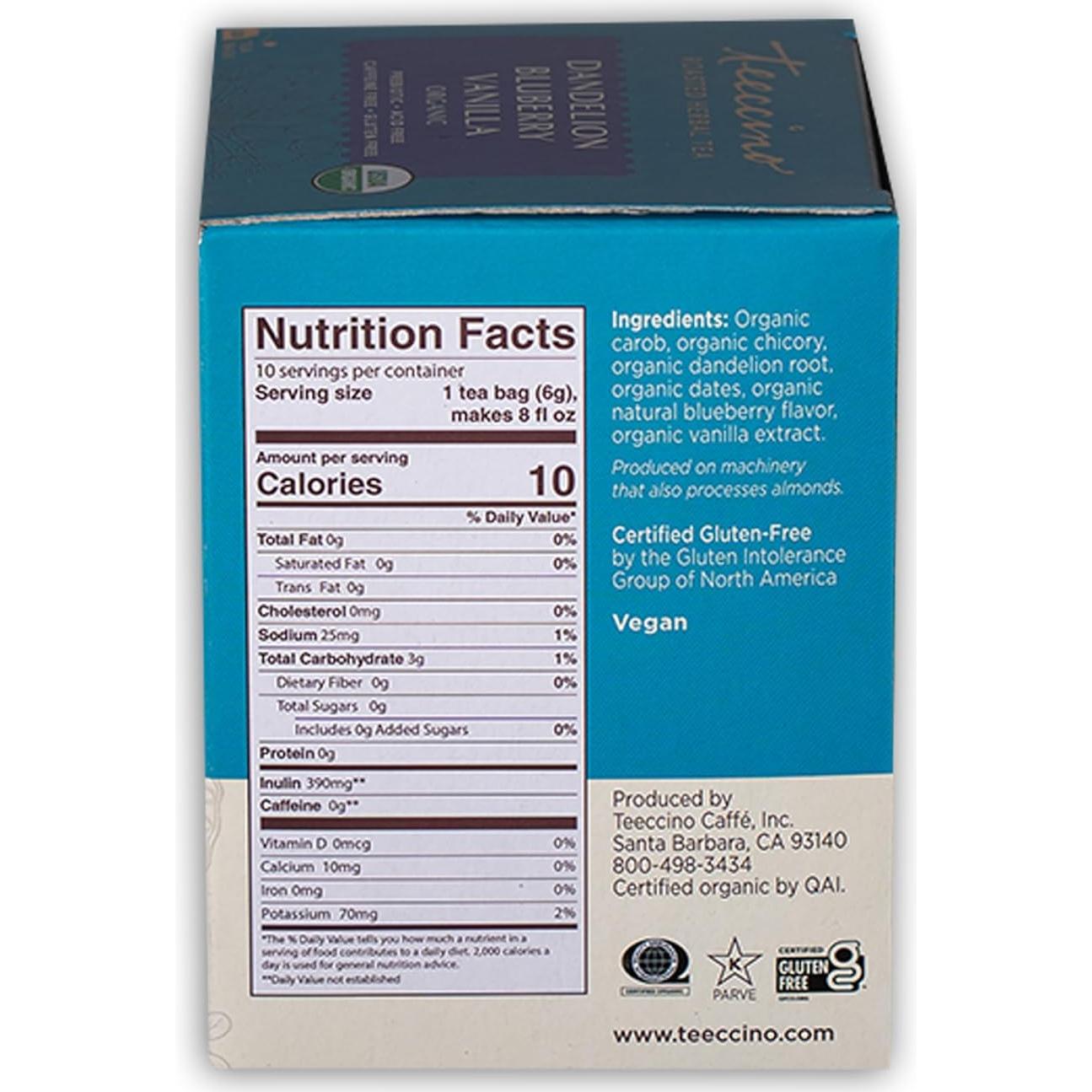 Té Herbal Teeccino Diente de León Arándano Vainilla 10 Bolsas