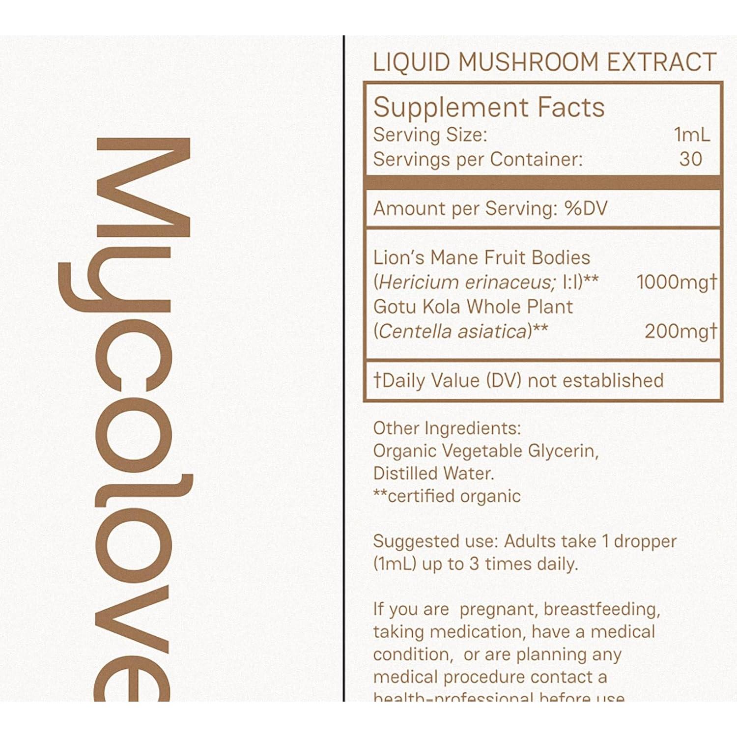 Tintura Orgánica Melena de León y Gotu Kola Mycolove 30ml