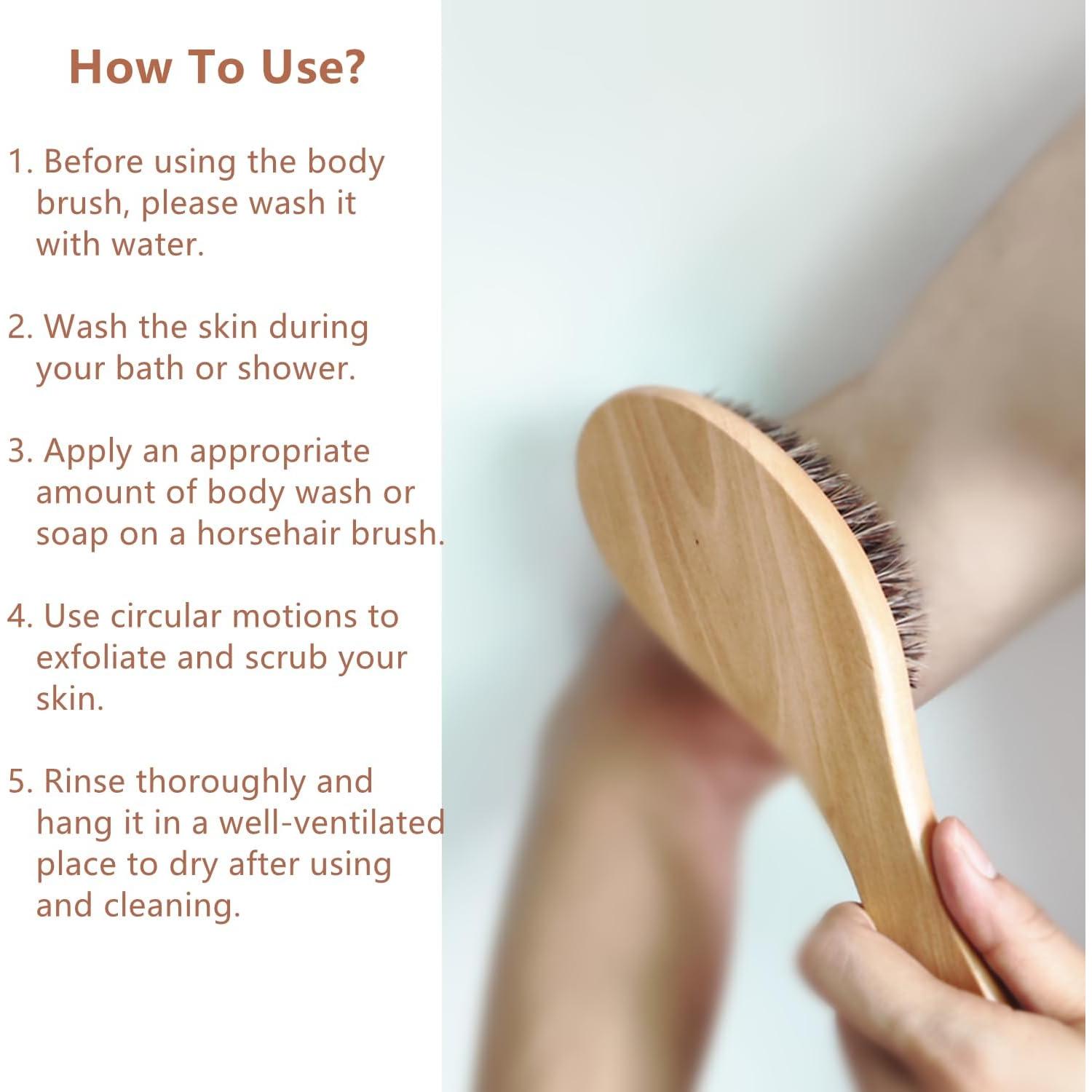 Cepillo Corporal Exfoliante YIOYOODA de Caballo con Mango Curvado 24.89 cm