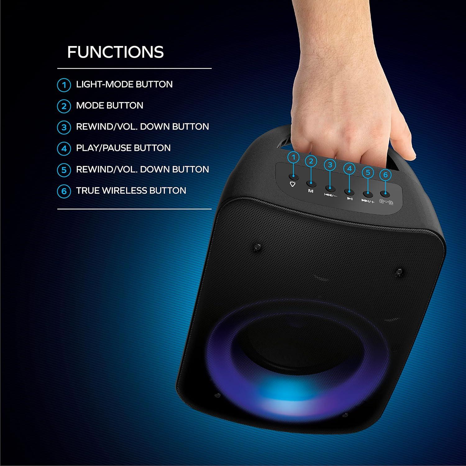 Altavoz Bluetooth Inalámbrico Coby CPA540, 1.25 kg, 11 Modos de Luz LED