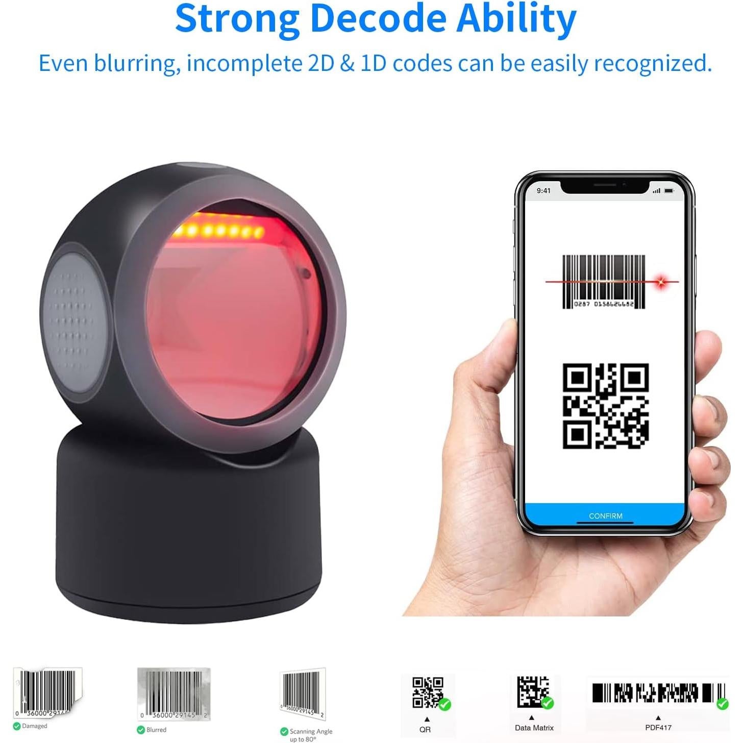 Escáner de Código de Barras Alacrity 2D/1D USB Negro