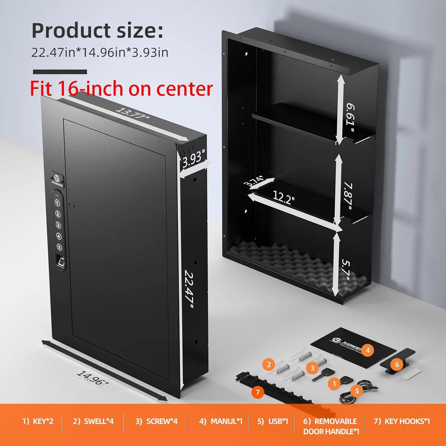 Caja Fuerte de Pared XDeer Biometrica con Teclado 53x38cm