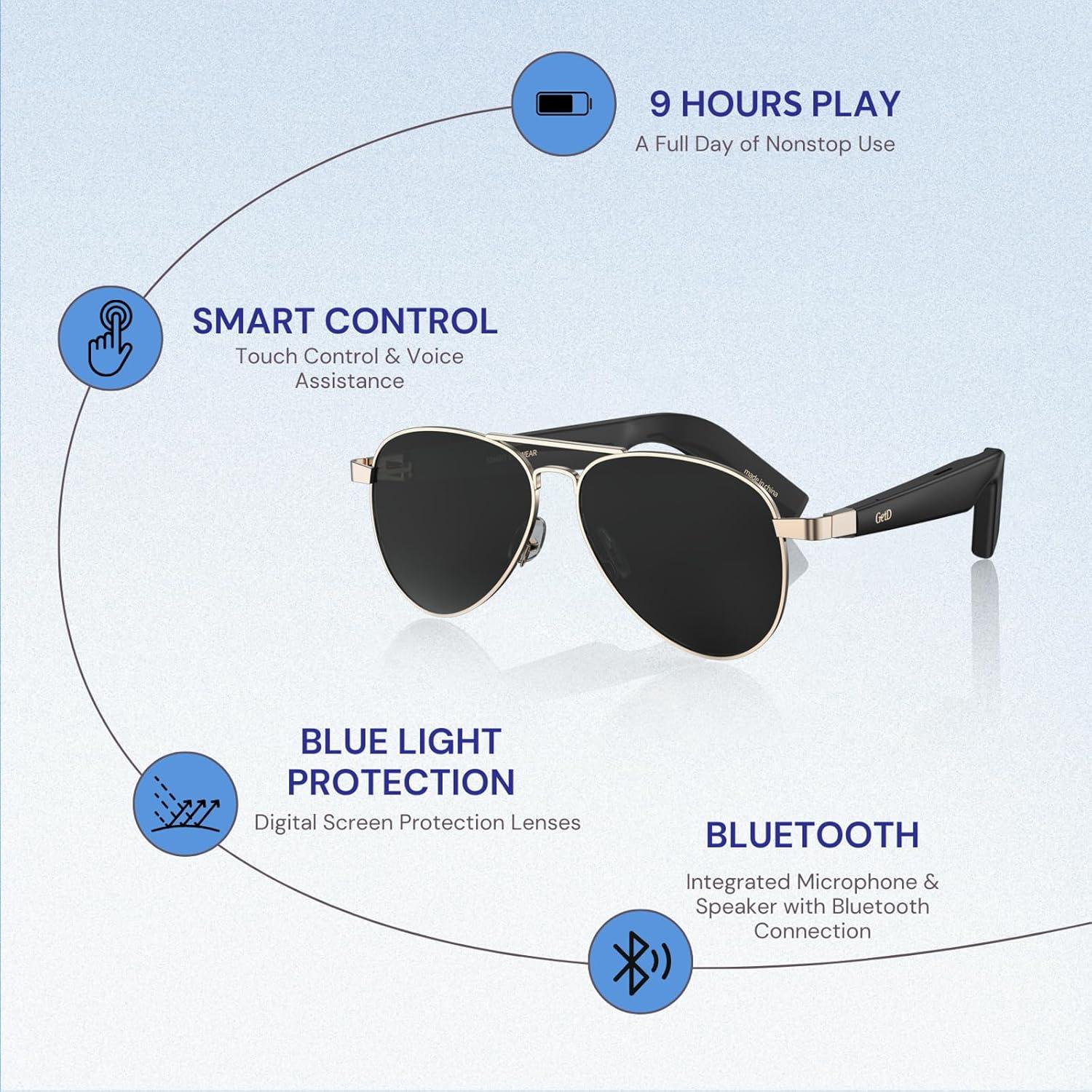 Gafas de sol inteligentes GetD GG14 con Bluetooth y control de voz