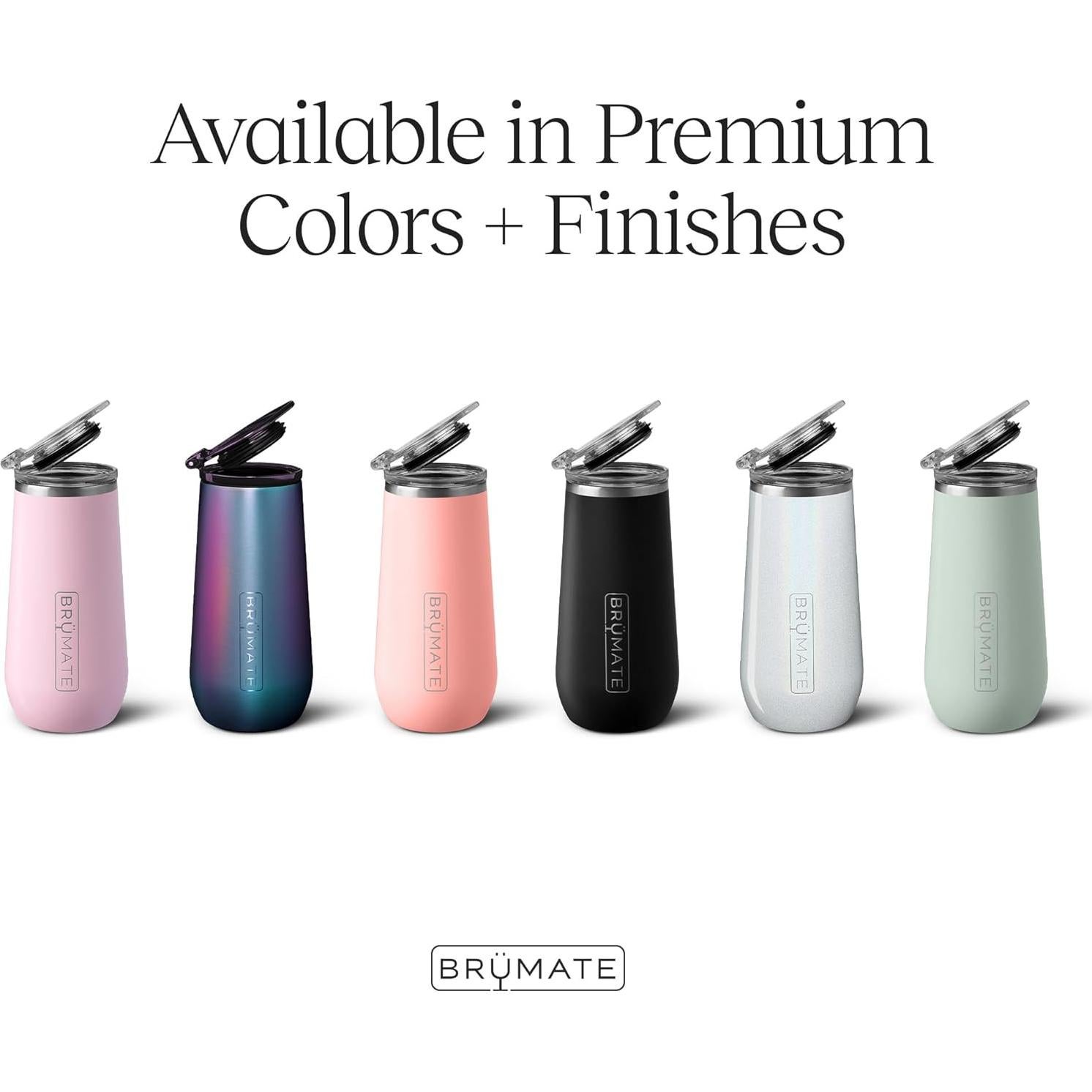 BrüMate Flute de Champagne Aislada 355ml con Tapa Abatible - Acero Inoxidable Agave Azul