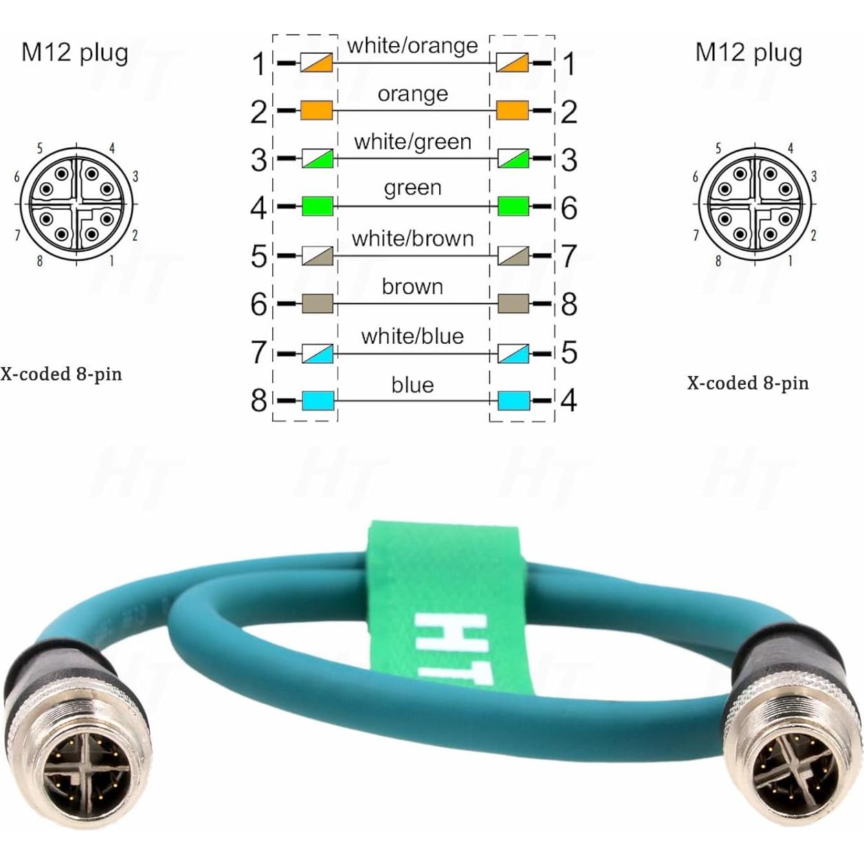 Cable Ethernet Cat7e M12 8 pines 1m HangTon Connect