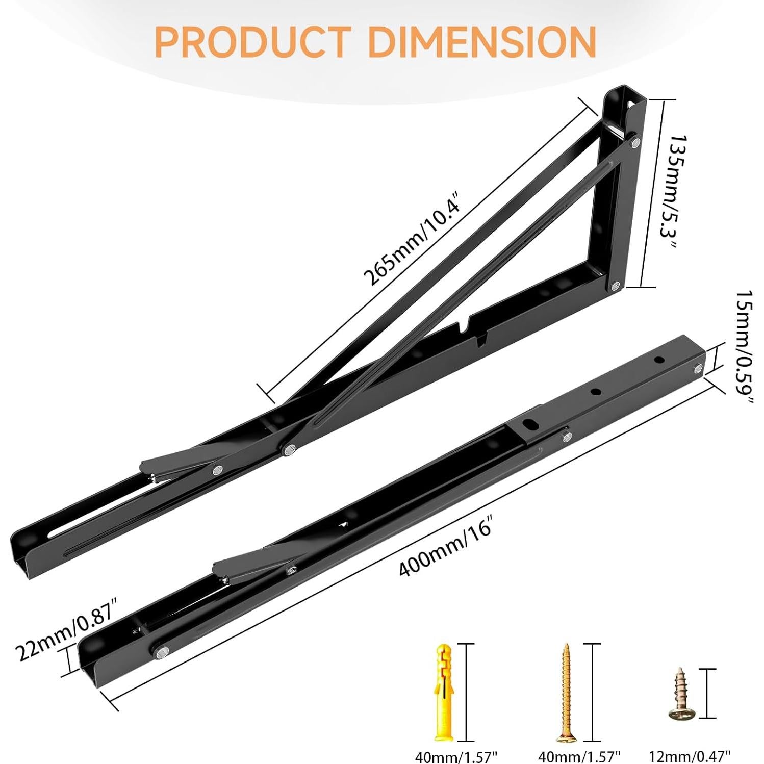 Soportes Plegables LSK 40.64 cm Alta Resistencia Negro 2 Pzas