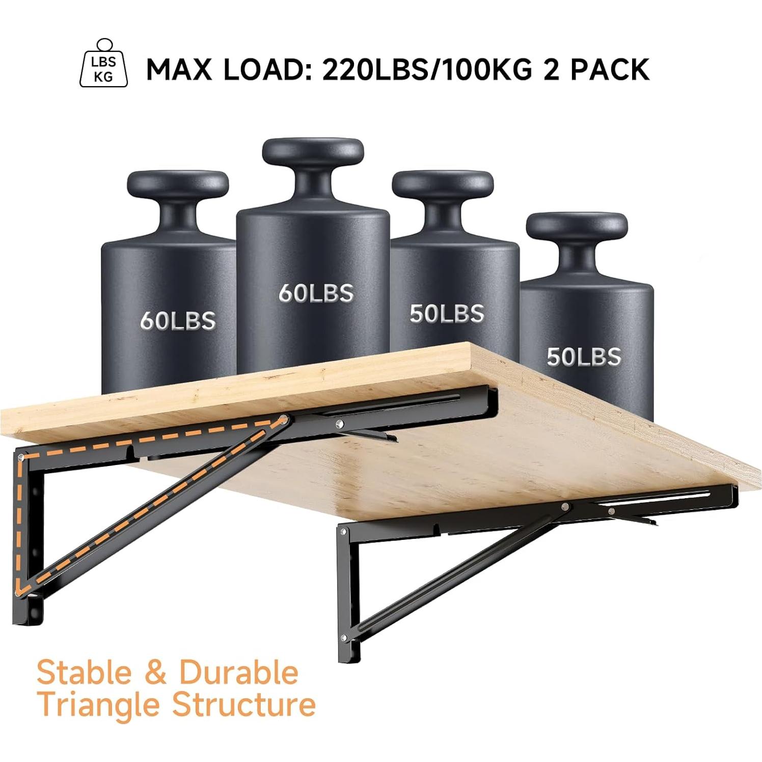 Soportes Plegables LSK 40.64 cm Alta Resistencia Negro 2 Pzas