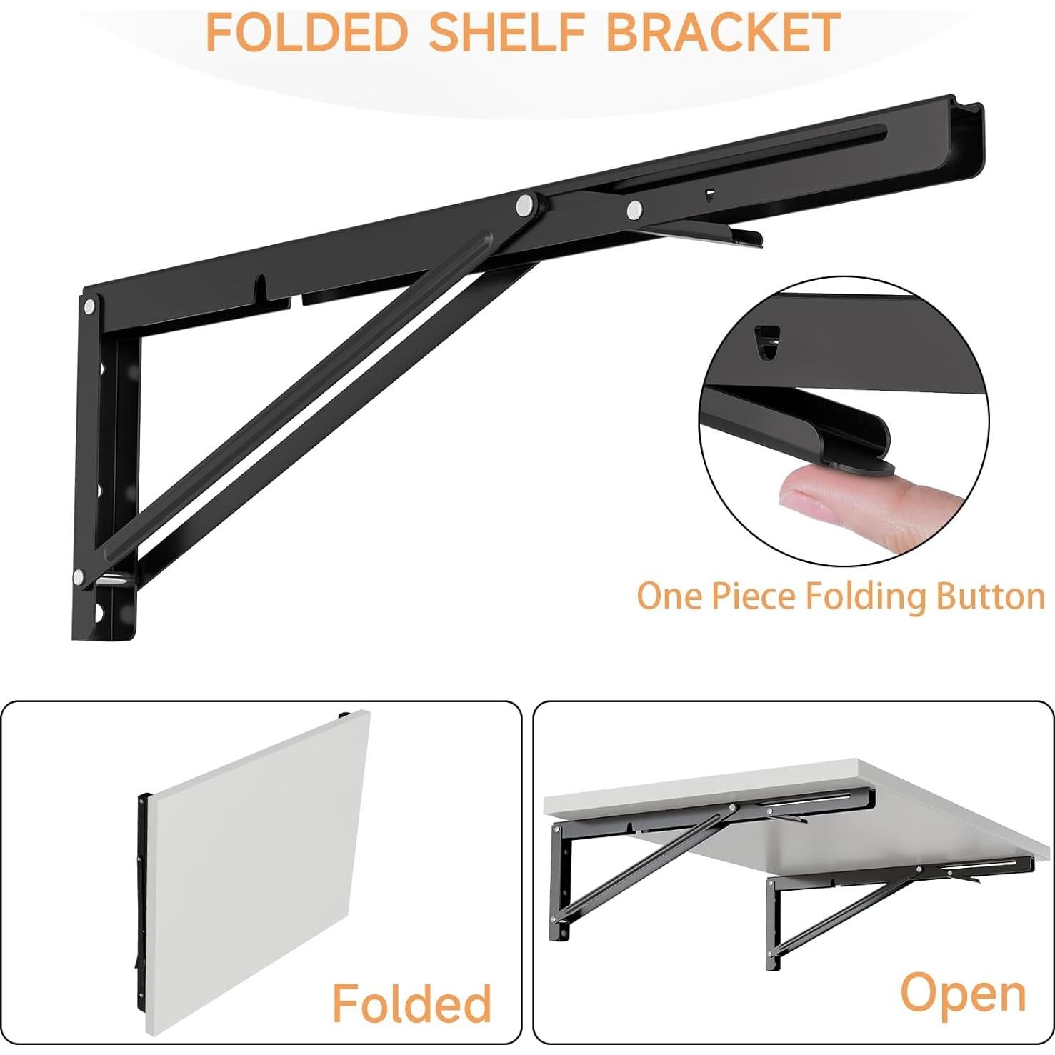 Soportes Plegables LSK 40.64 cm Alta Resistencia Negro 2 Pzas