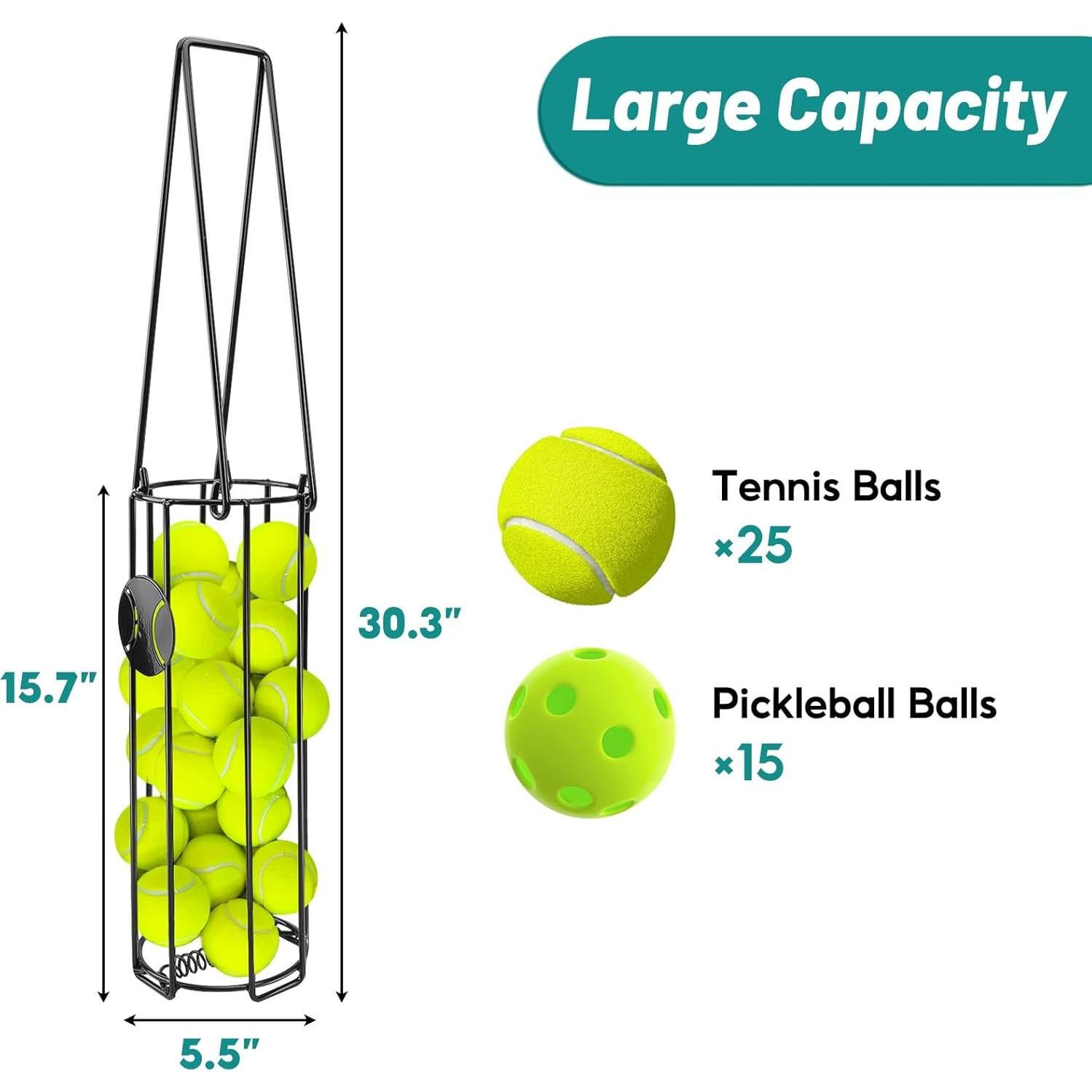 Recogedor de Pelotas de Tenis HolyMaji Canasta Metal 24 Pelotas