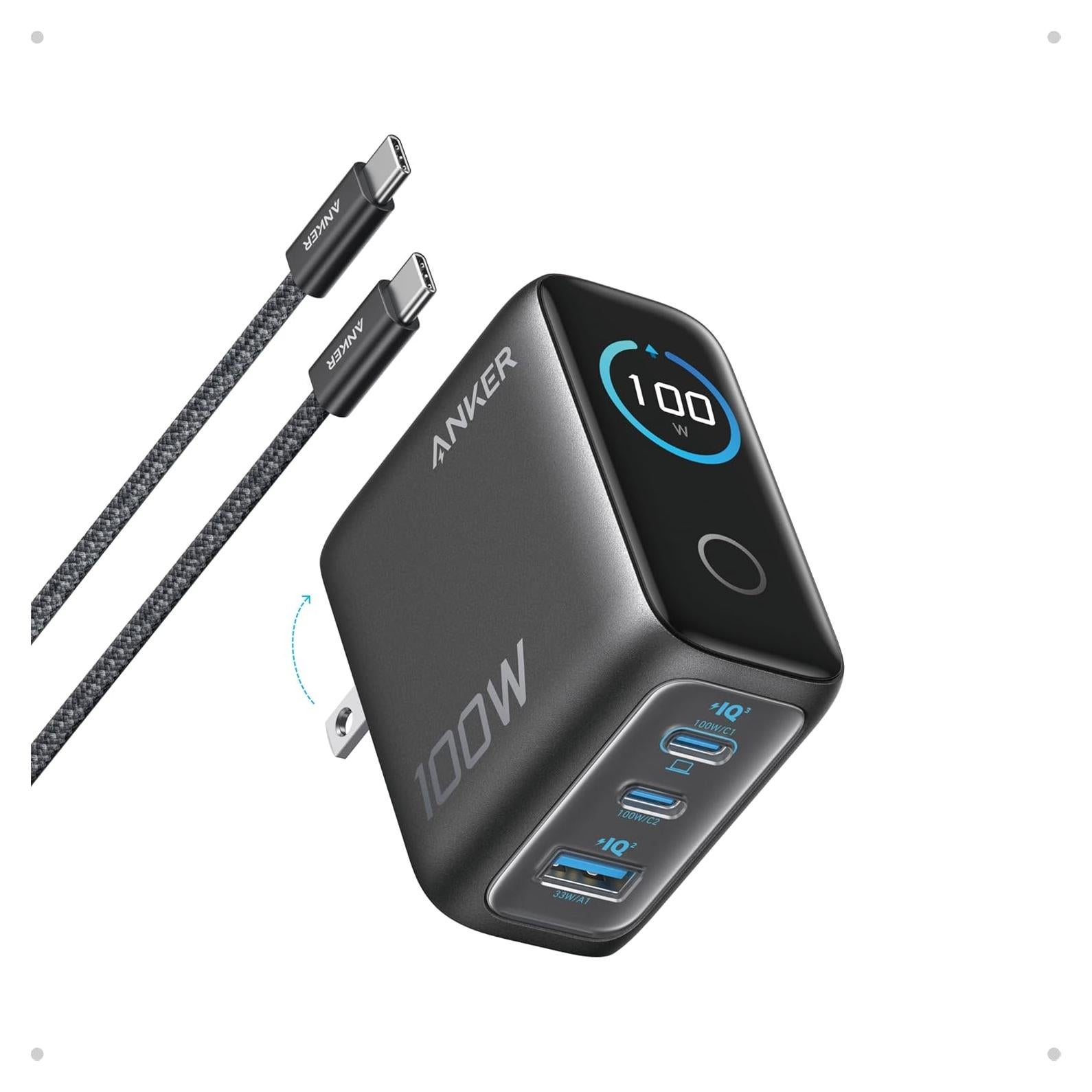 Cargador Anker 100W USB-C 3 Puertos con Pantalla Inteligente