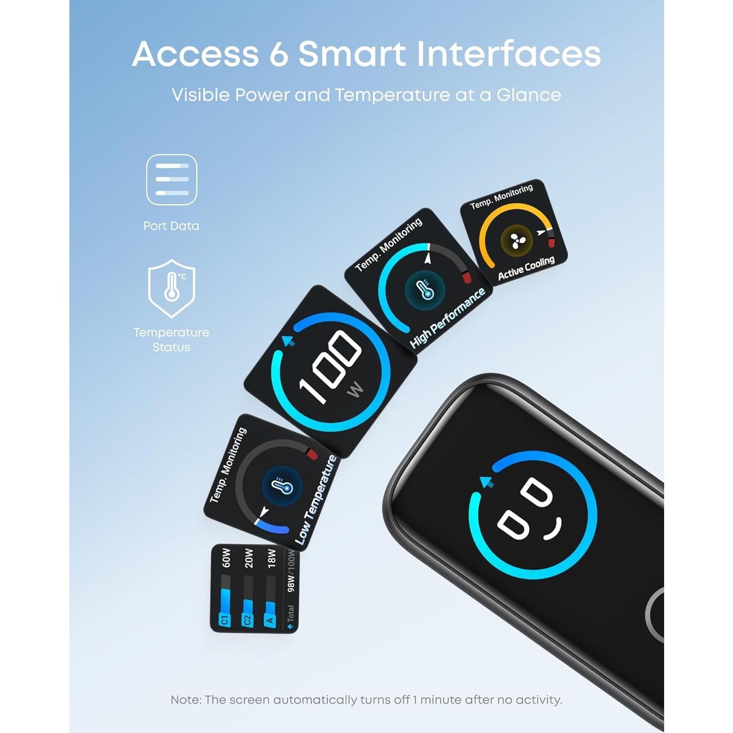 Cargador Anker 100W USB-C 3 Puertos con Pantalla Inteligente