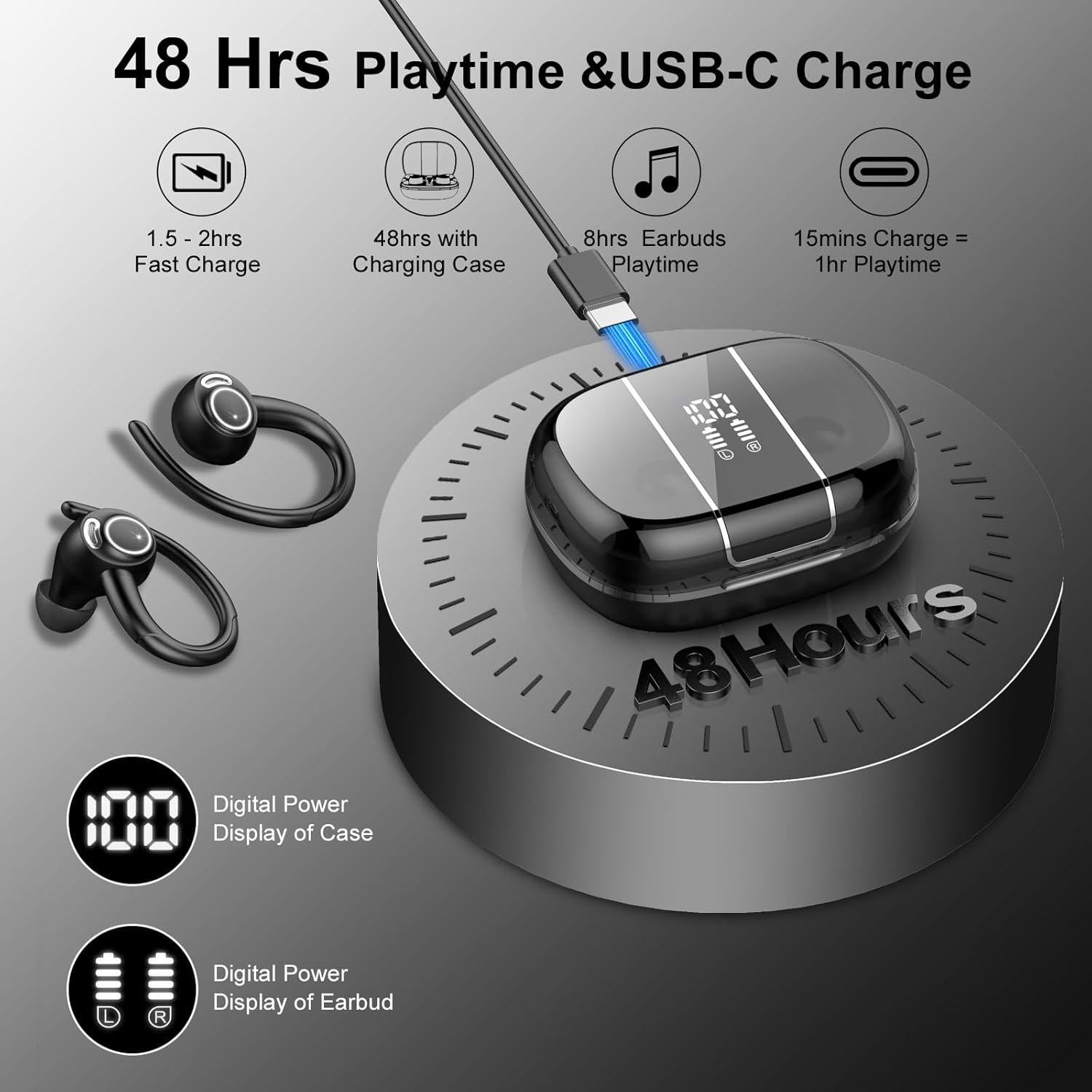 Auriculares Inalámbricos Bluetooth 5.3 V90 IP7 48 Horas Reproducción