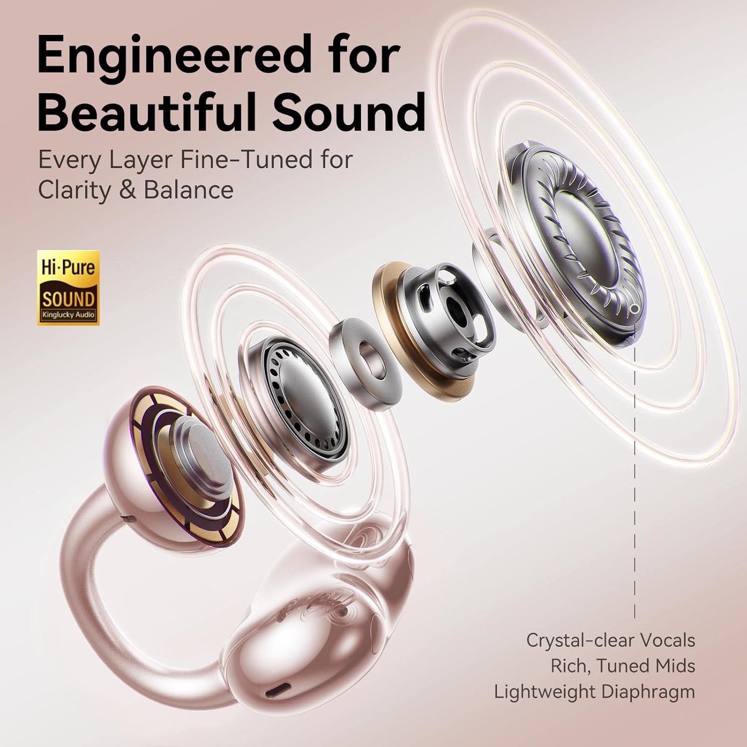 Auriculares Intrauditivos Abiertos Kinglucky A8 Bluetooth 5.4 50H Oro Rosa
