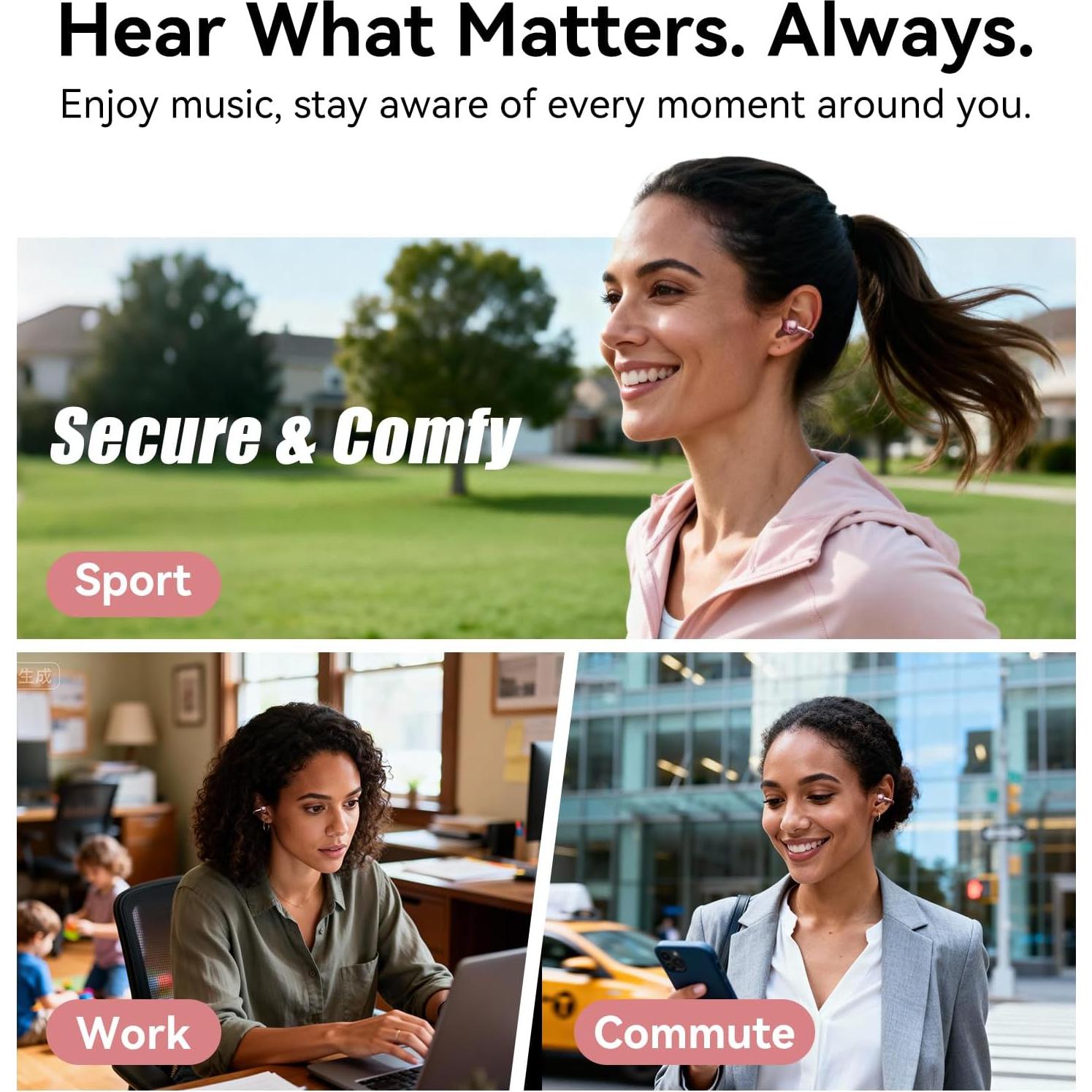 Auriculares Intrauditivos Abiertos Kinglucky A8 Bluetooth 5.4 50H Oro Rosa